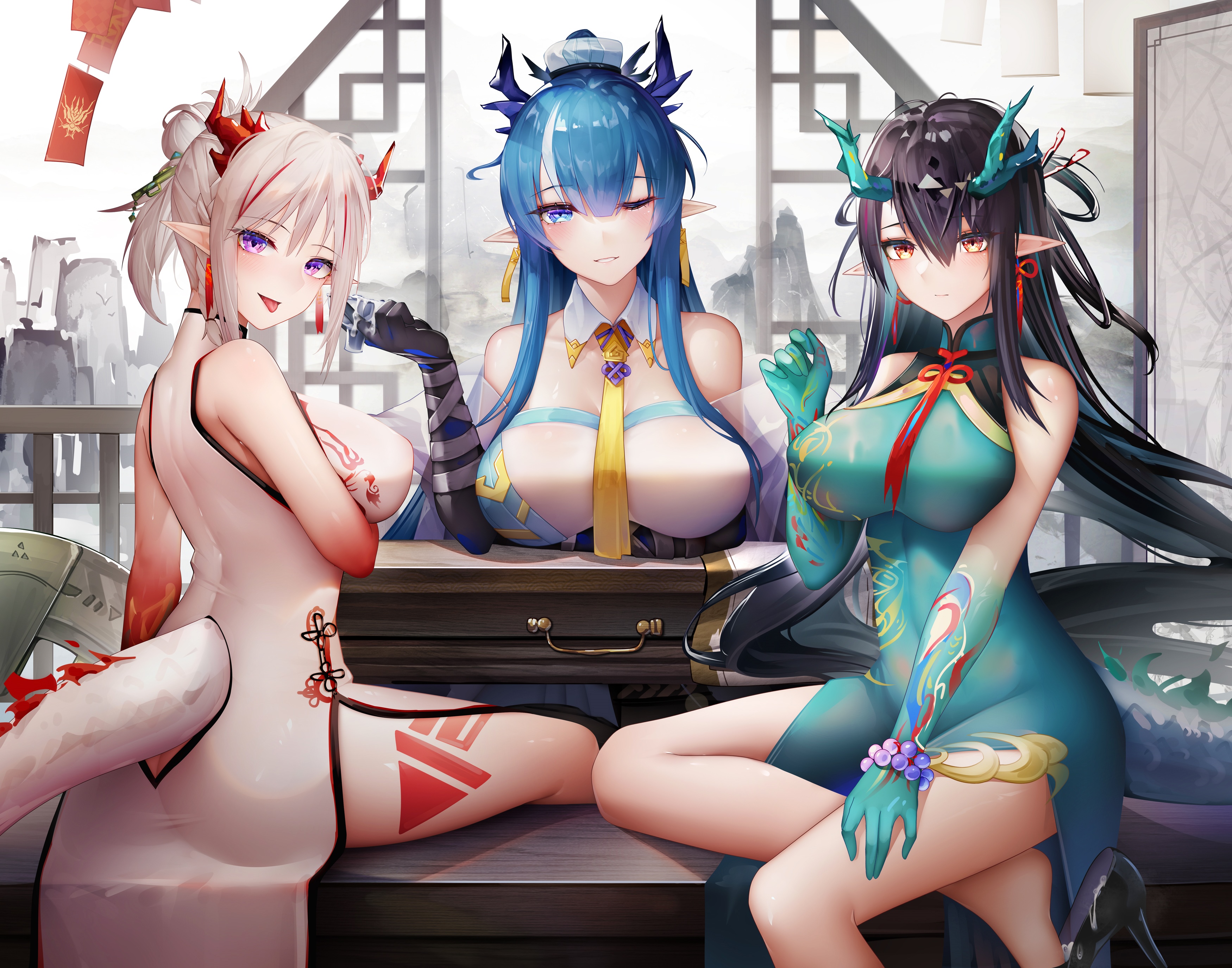 Arknights Nian, Ling, and Dusk in traditional dresses HD Wallpaper
