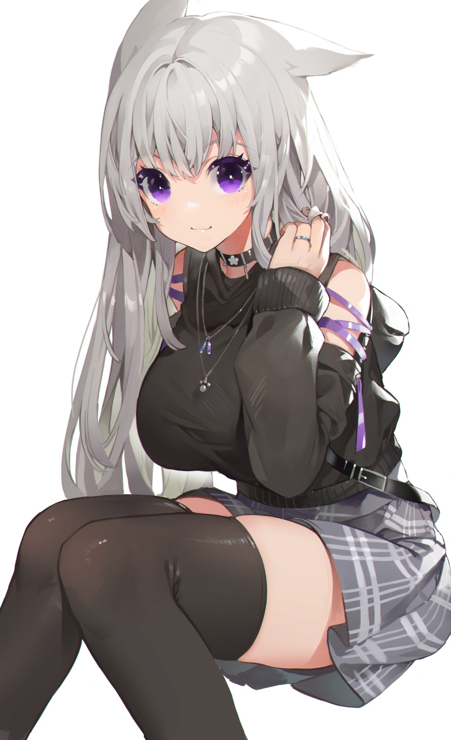 Anime girl with white hair and purple eyes HD Phone Wallpaper