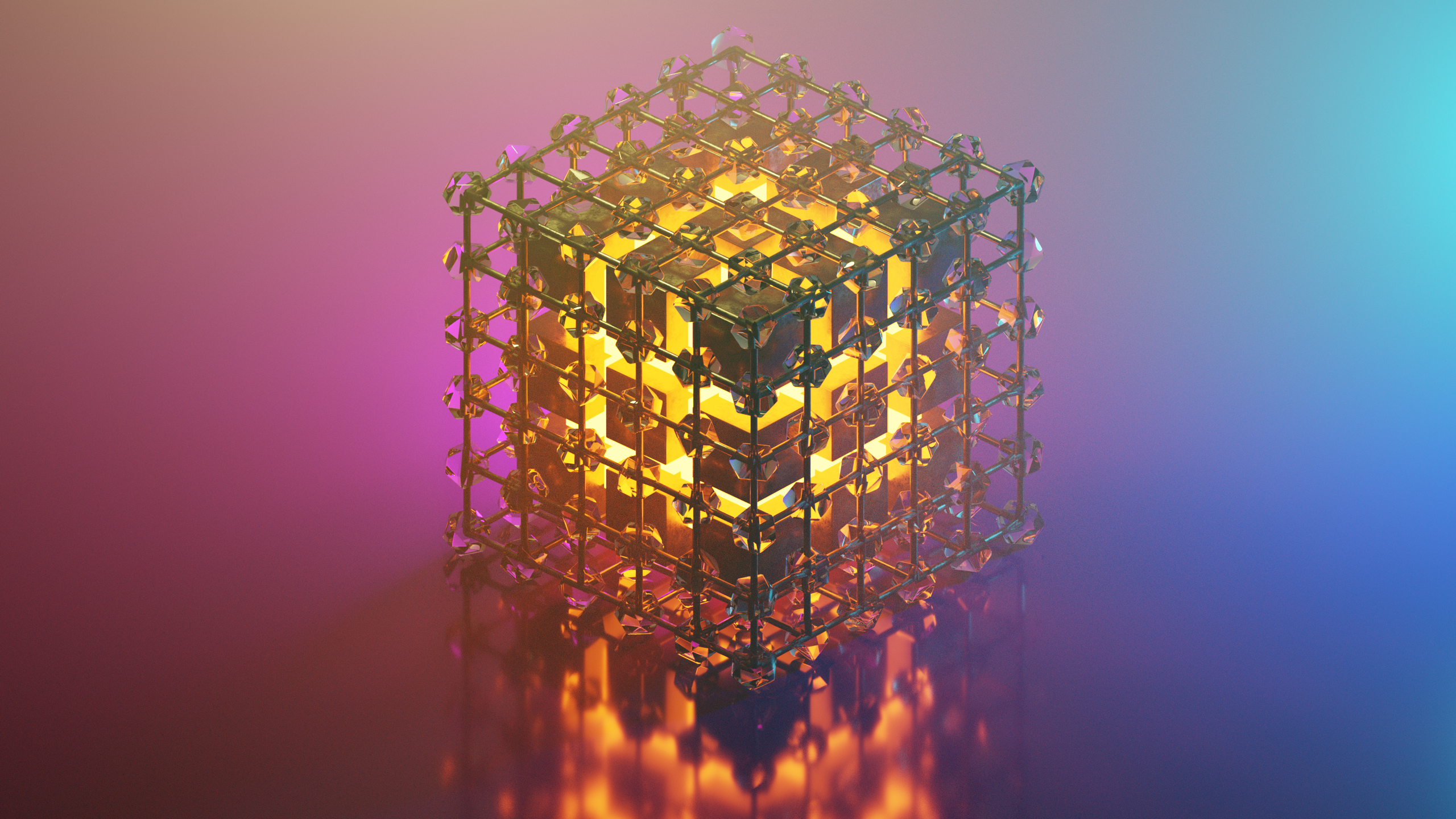 Abstract Glass Grid with Glowing Core HD Wallpaper