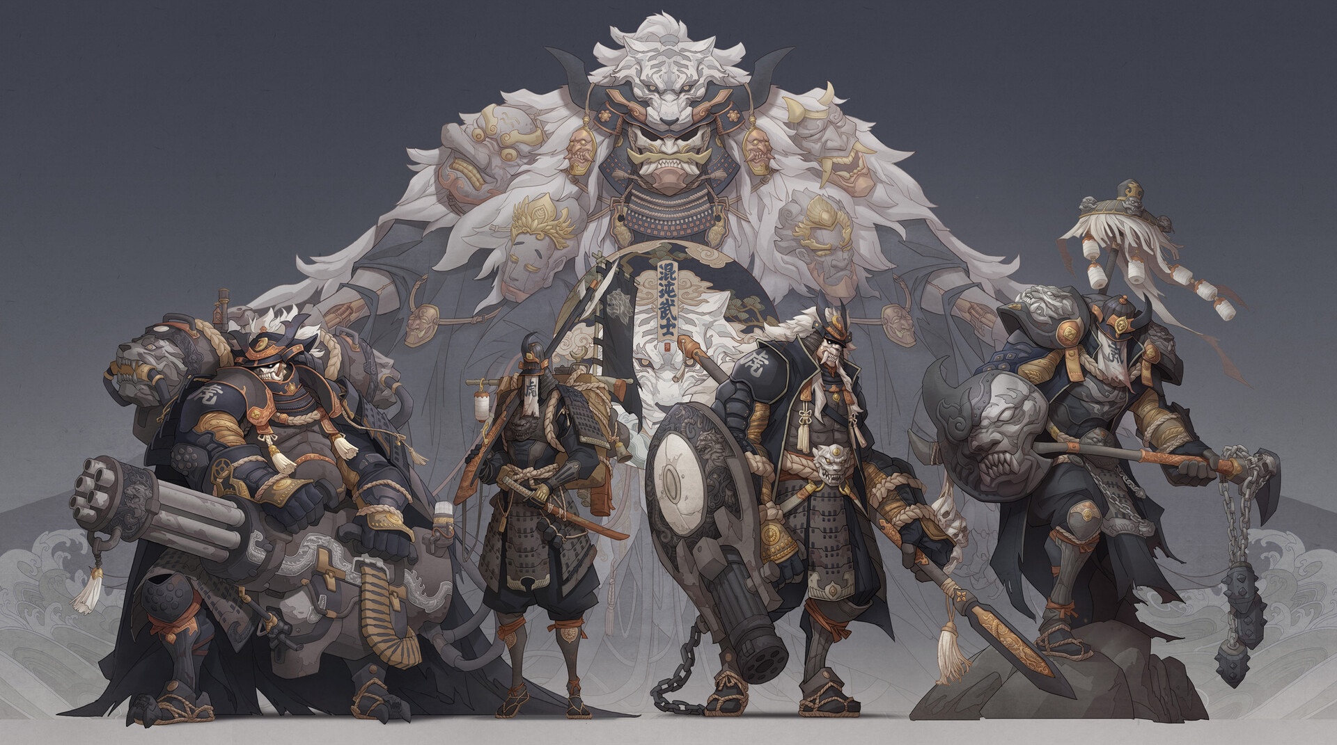Samurai warriors with a giant tiger spirit HD Wallpaper