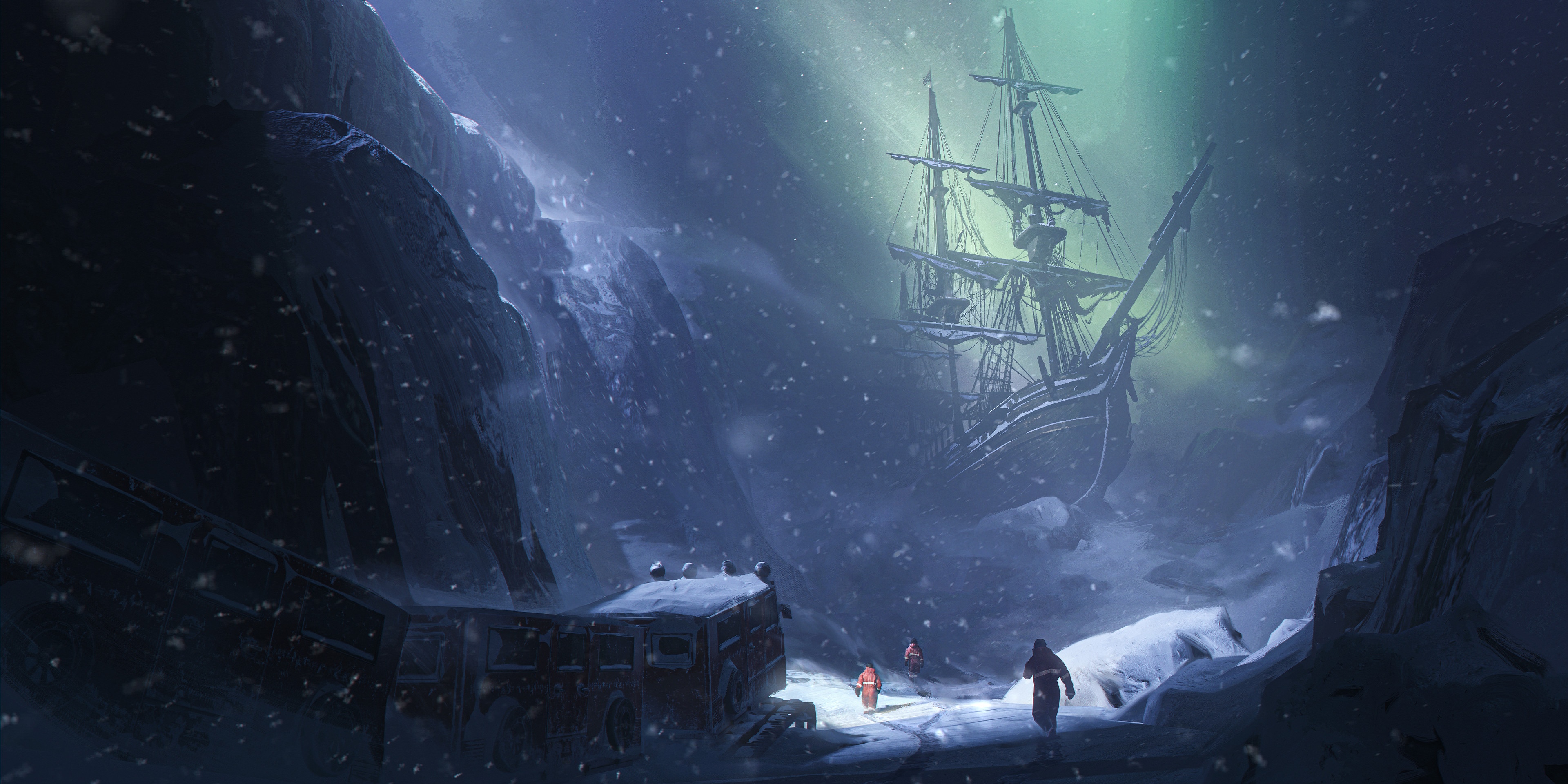 4K shipwreck in a snowy arctic landscape HD Wallpaper