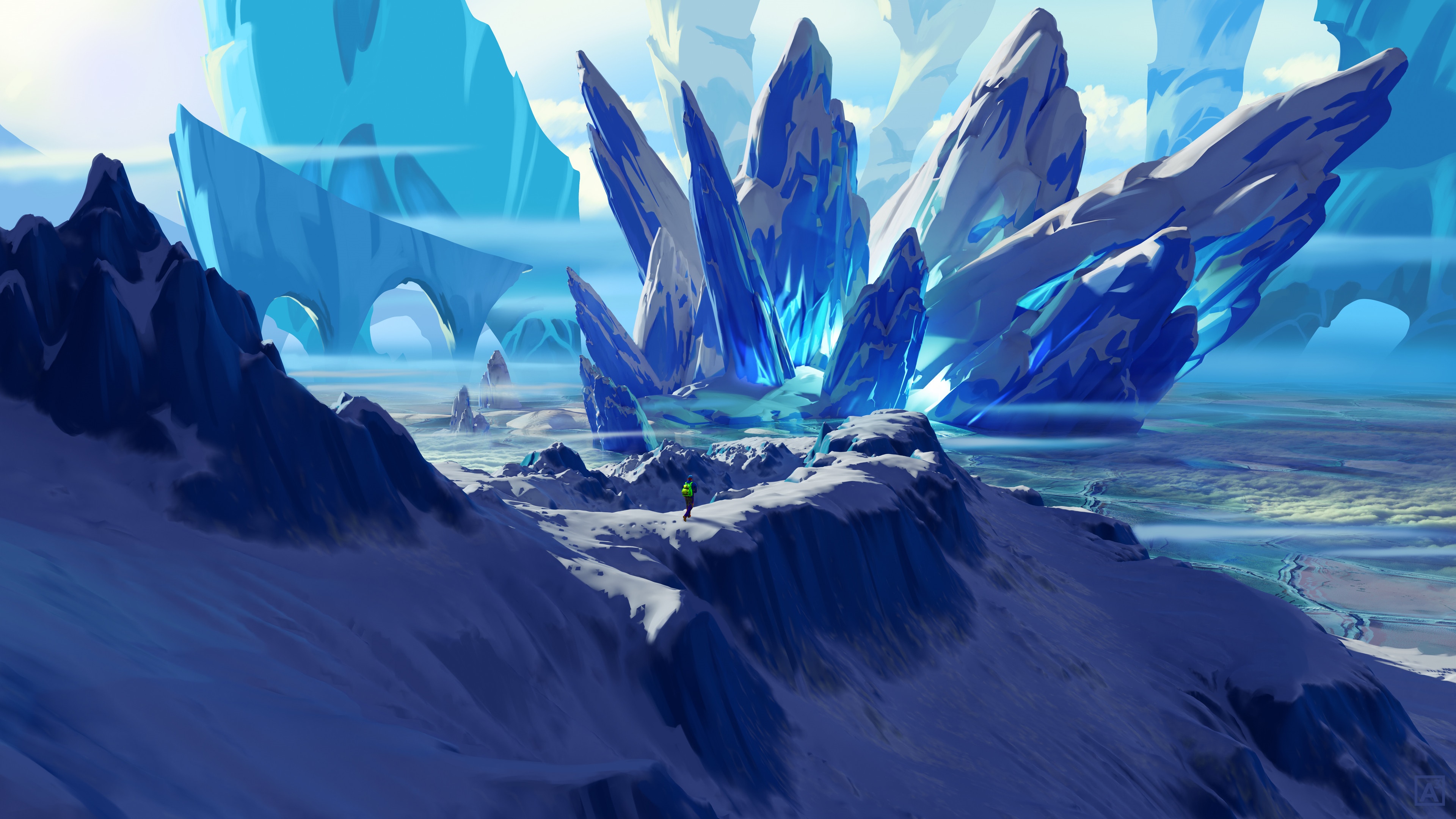 4K snow and ice mountains with giant crystals HD Wallpaper