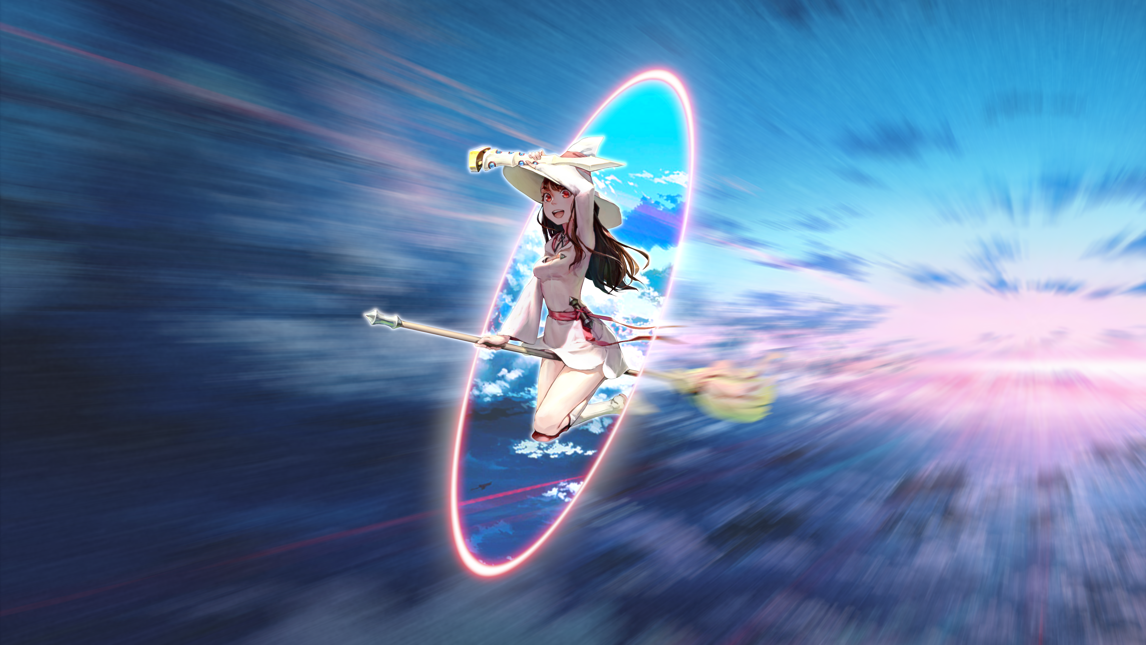 4K Little Witch Academia witch flying on broom HD Wallpaper