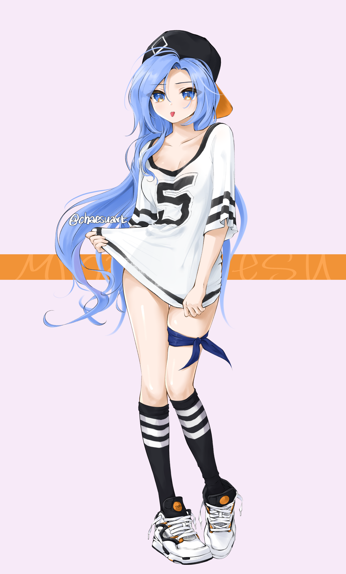 Anime girl with blue hair lifting shirt HD Phone Wallpaper