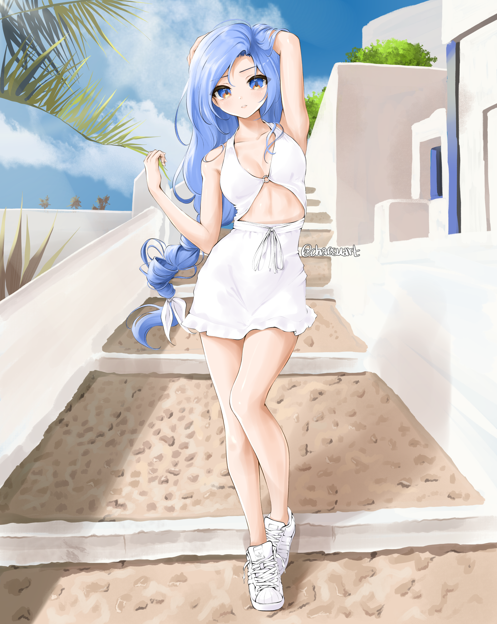Chaesu in a white dress on stairs HD Phone Wallpaper