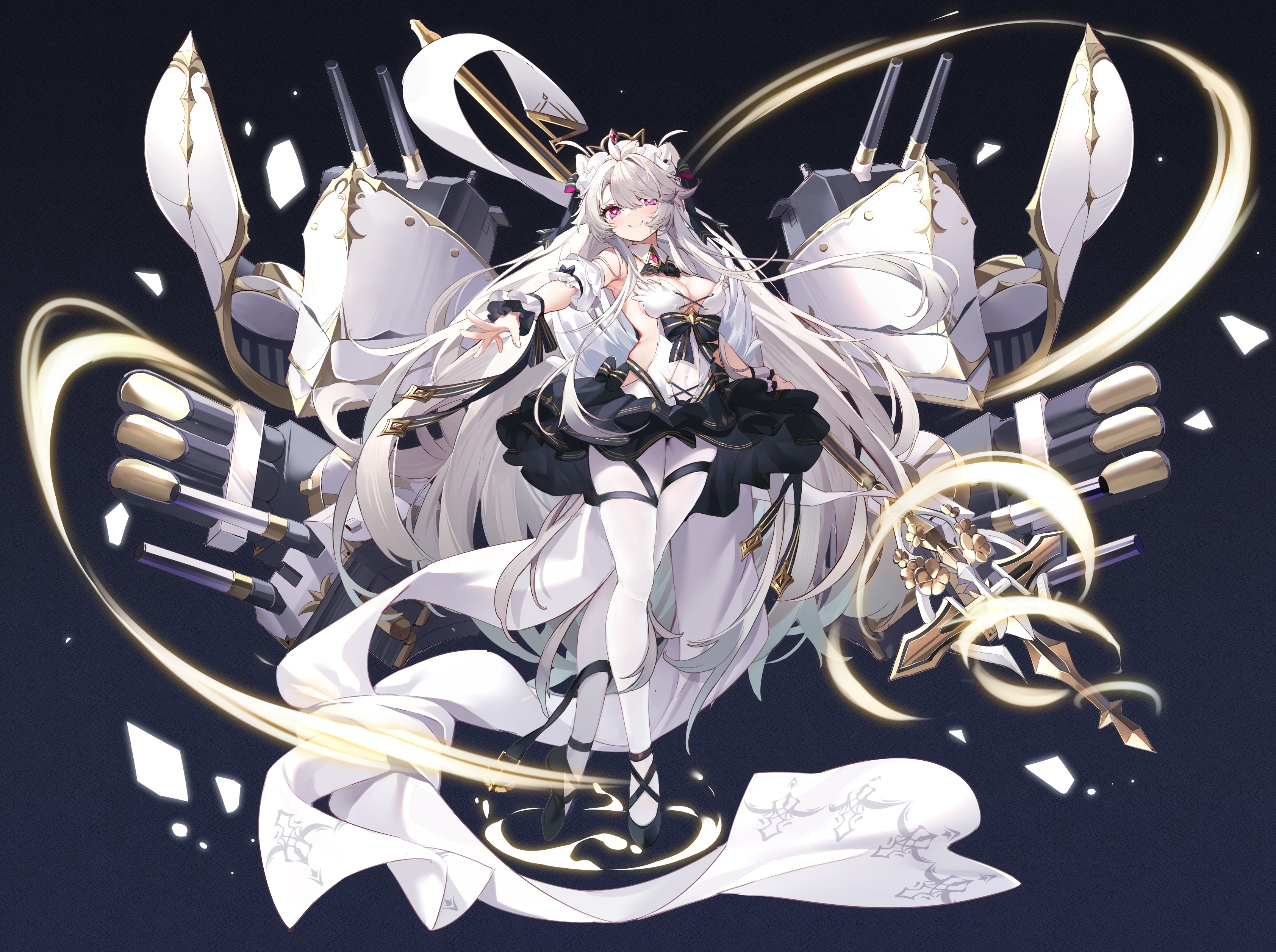 Anime girl with white hair and mechanical arms HD Wallpaper