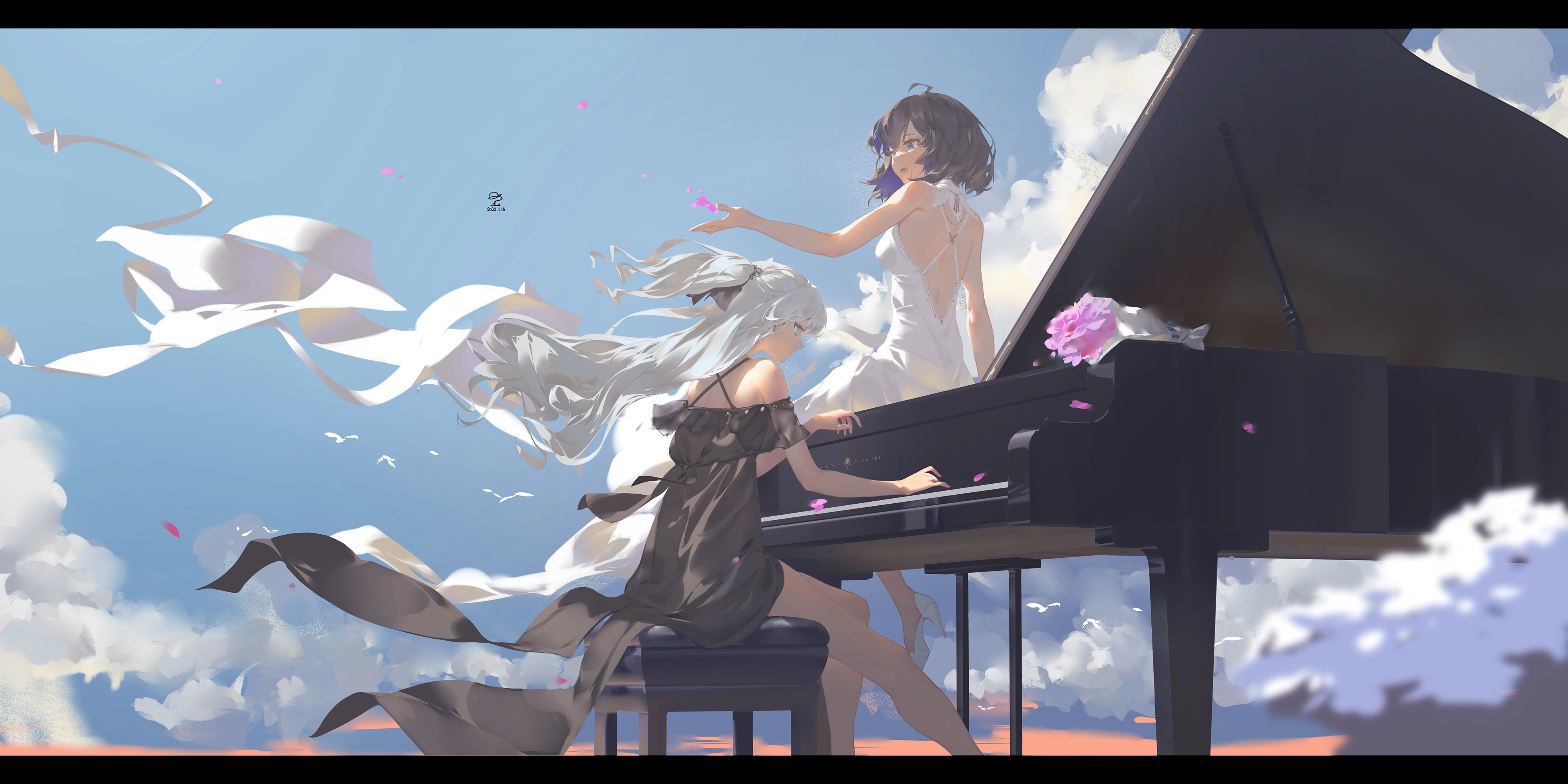 4K Bronya Zaychik playing piano with another girl HD Wallpaper