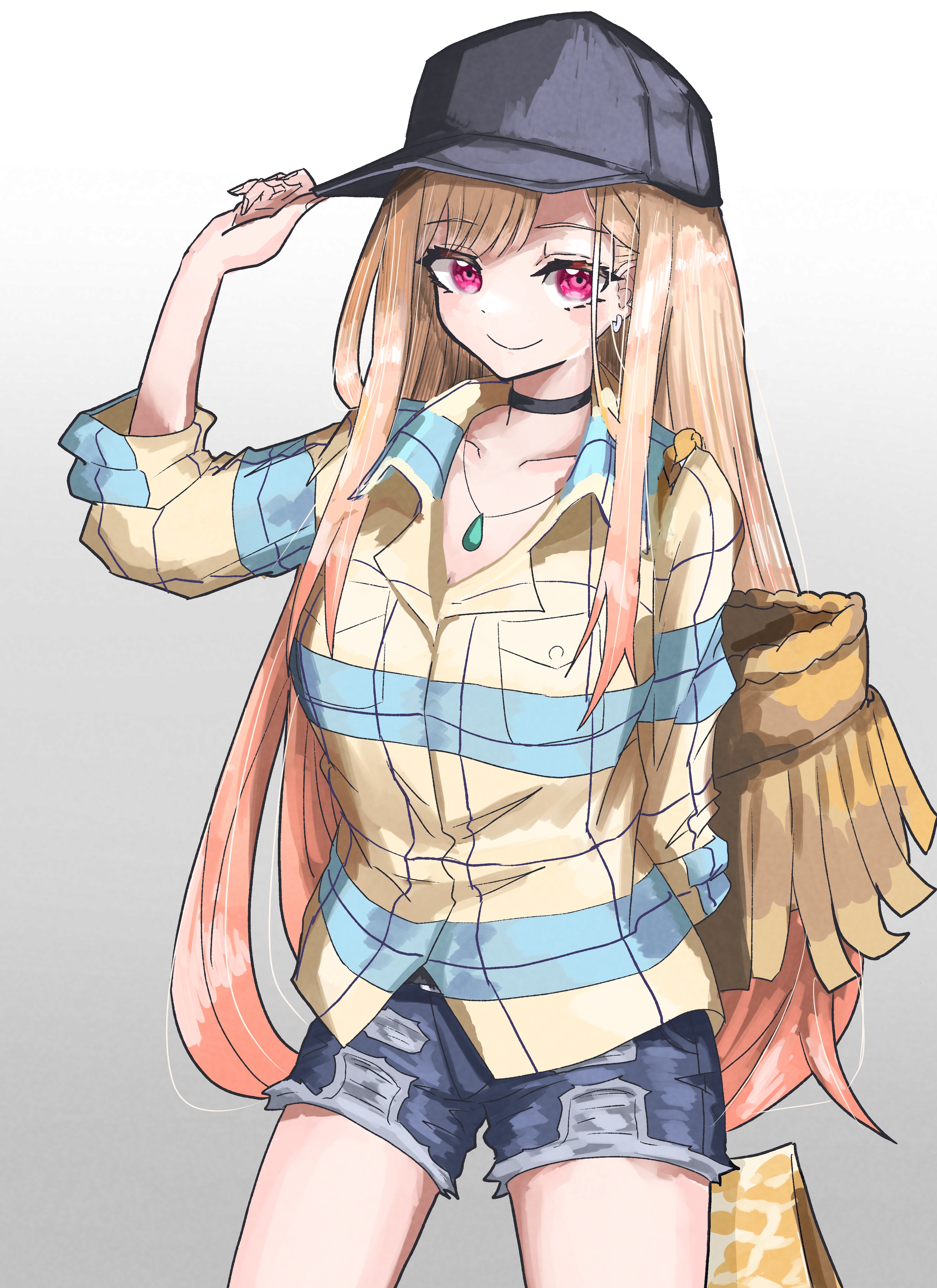 Kitagawa Marin wearing a plaid shirt and shorts HD Phone Wallpaper