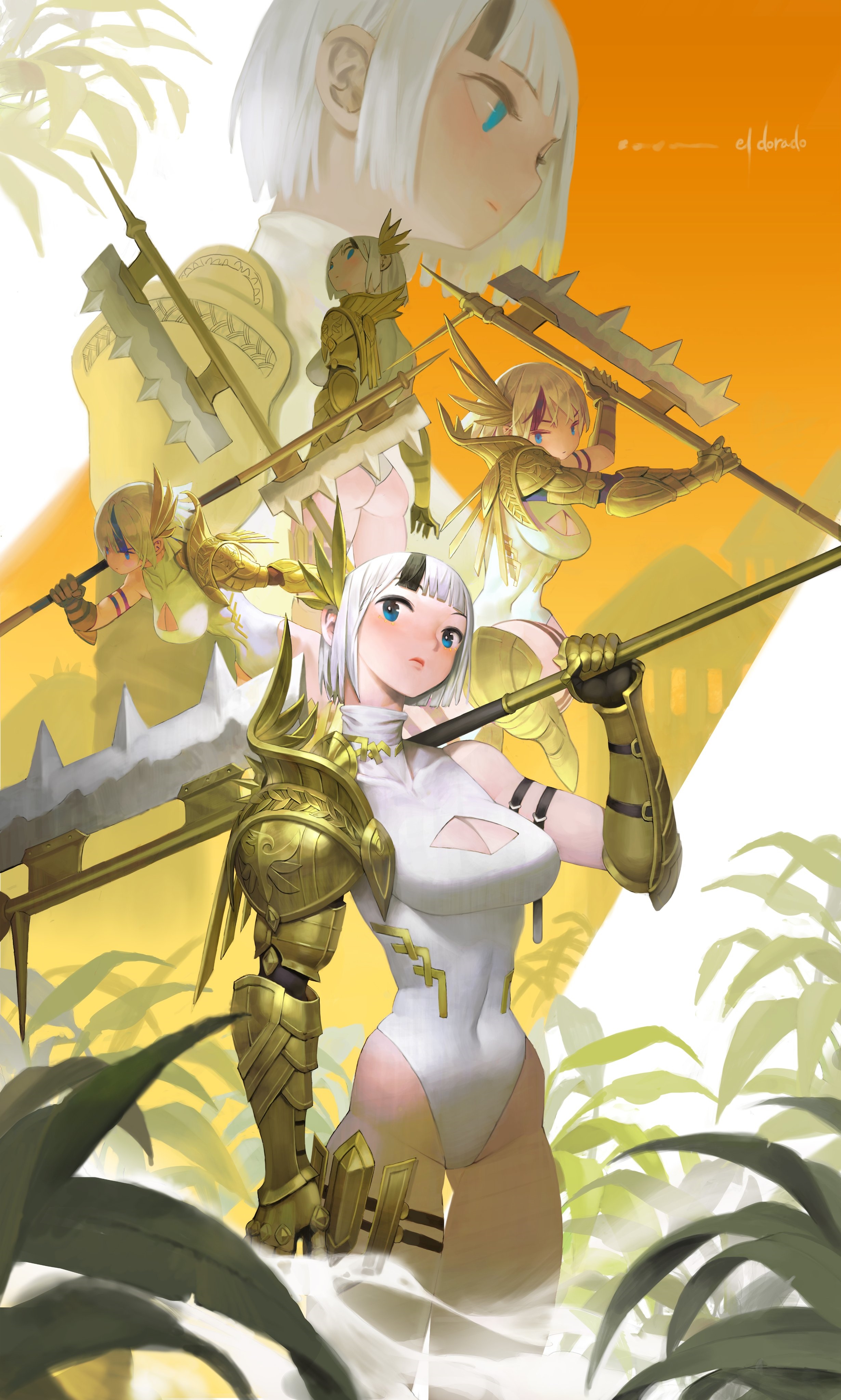 Women warriors in golden armor with spears HD Phone Wallpaper