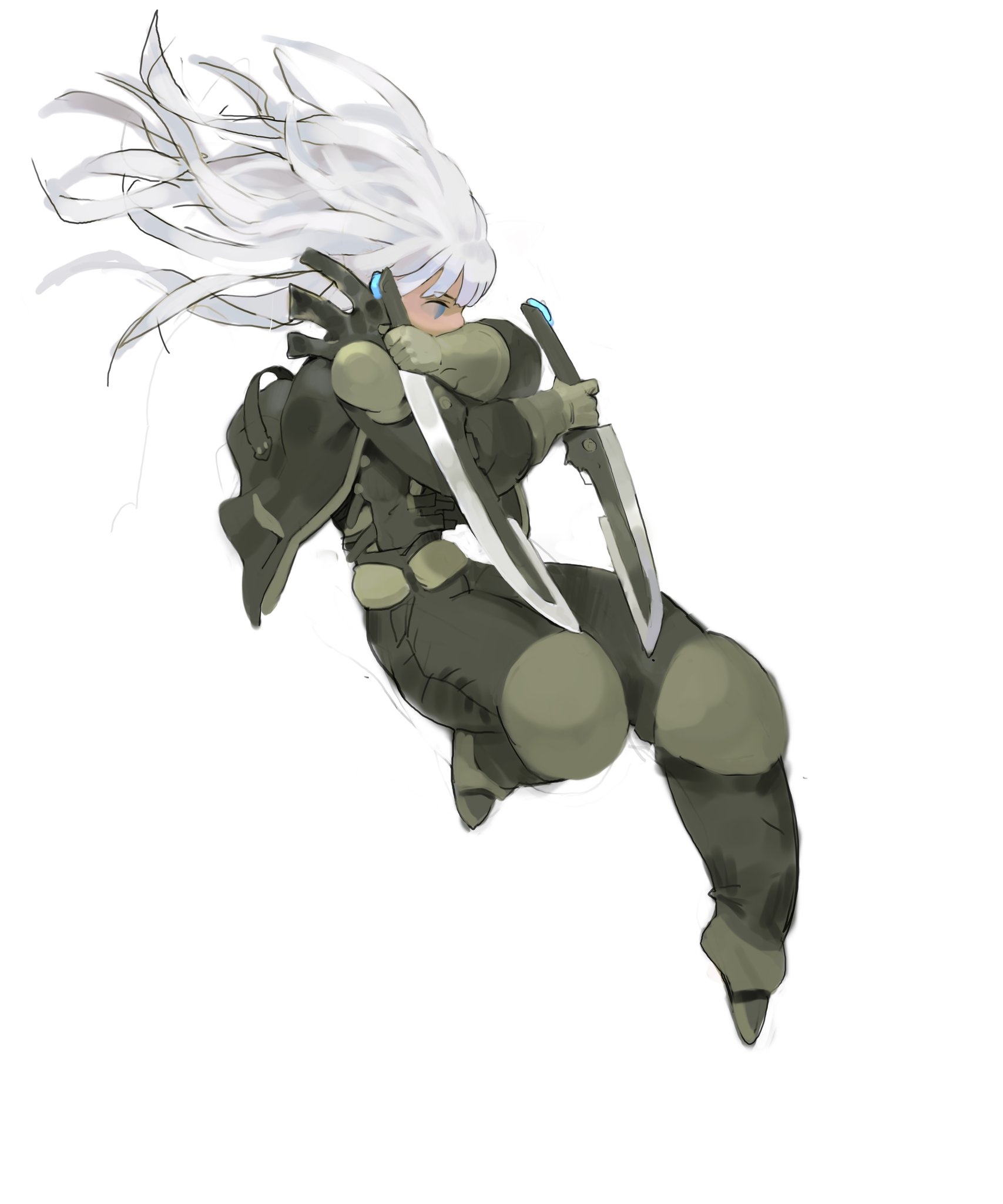 Woman with white hair holding two knives HD Phone Wallpaper