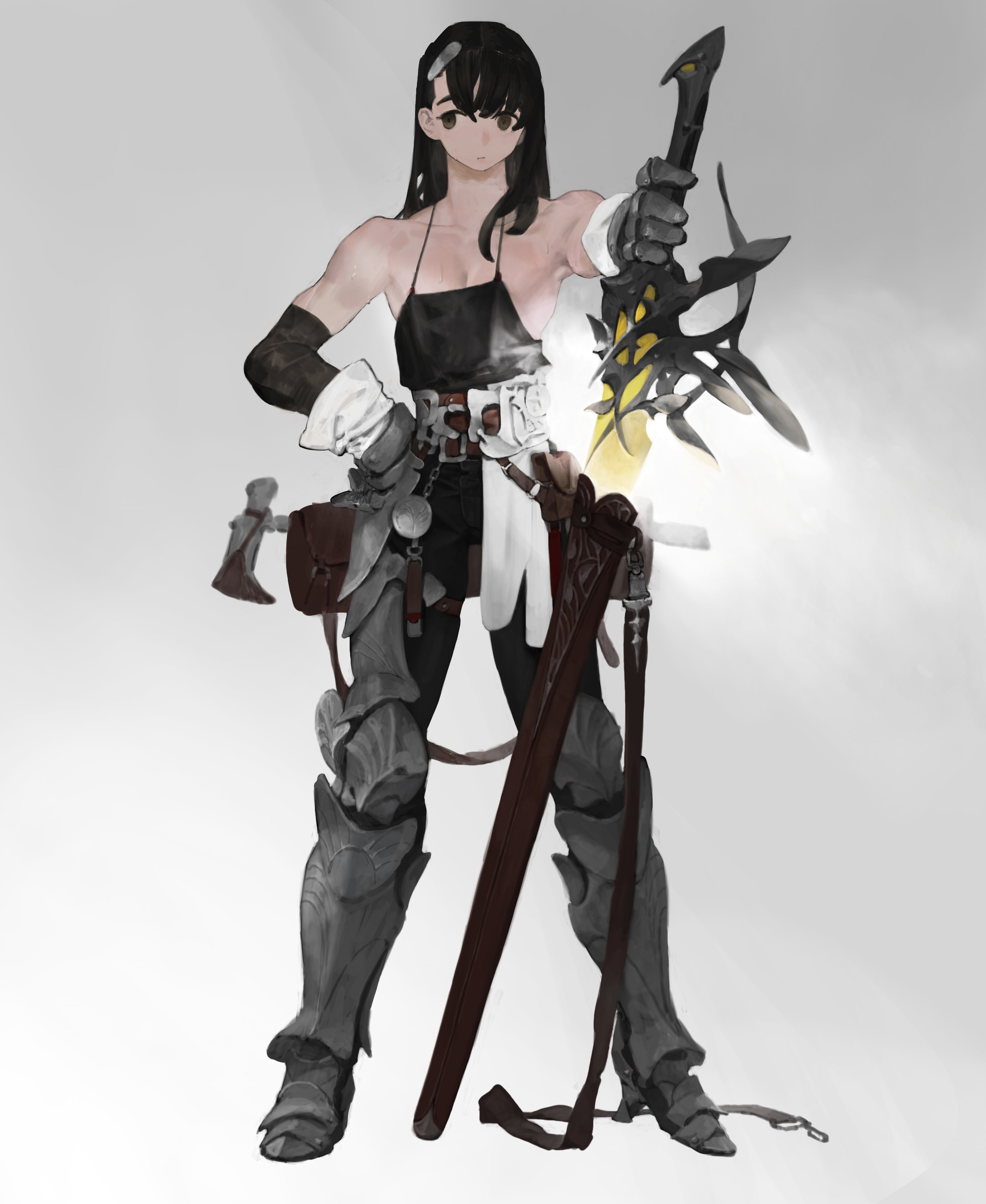Warrior woman with a large sword and armor HD Phone Wallpaper