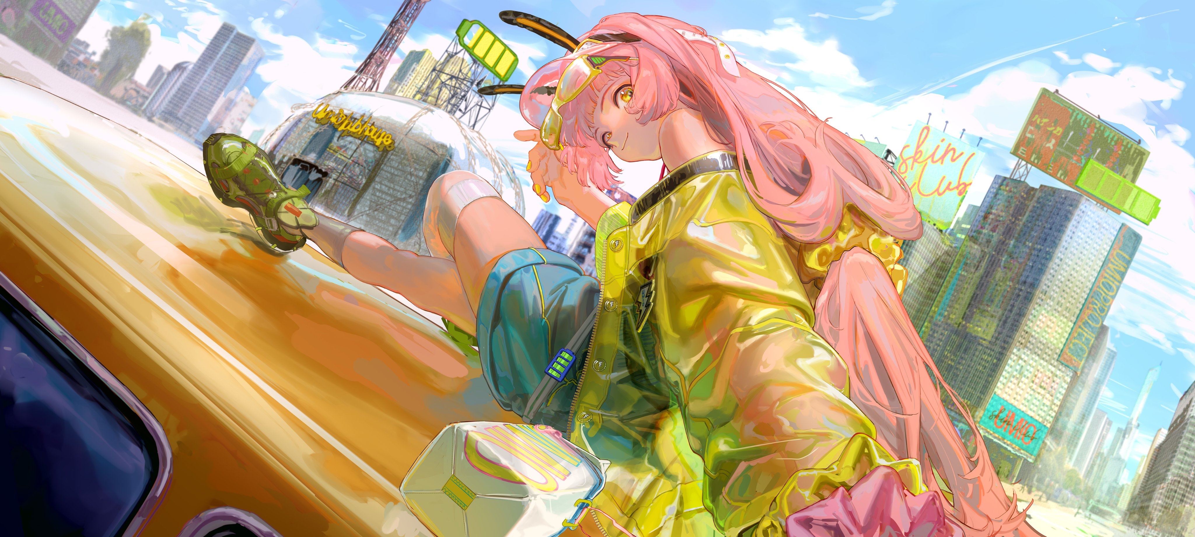 4K Anime Girl with Pink Hair in a City HD Wallpaper