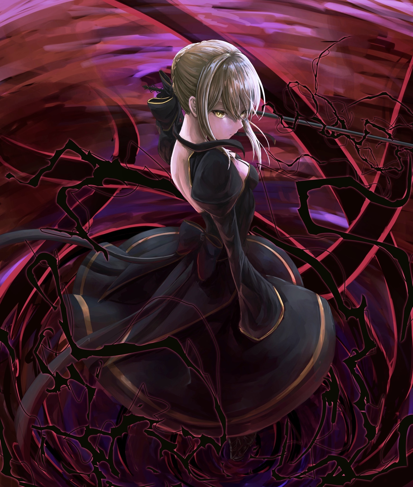 Saber Alter from Fate/Grand Order in black dress HD Phone Wallpaper