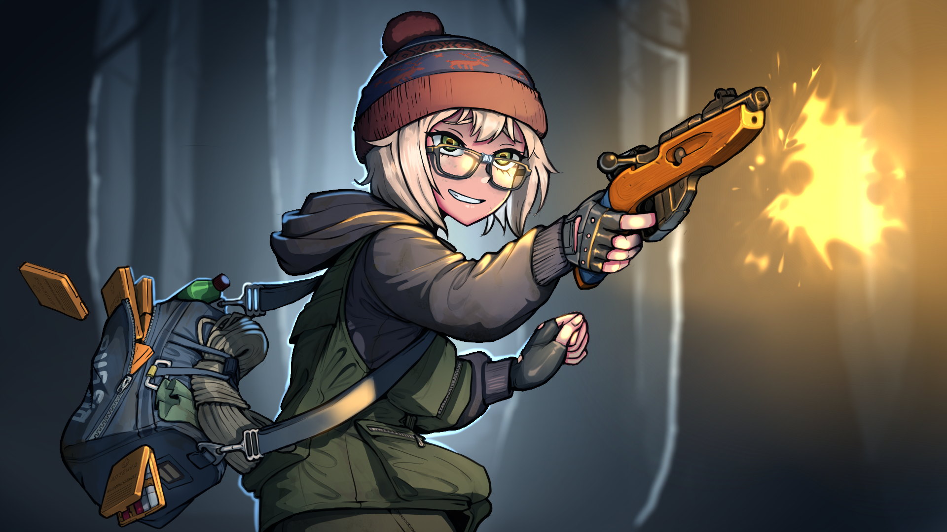 Scav girl with Mosin-Nagant M91/30 firing a shot HD Wallpaper