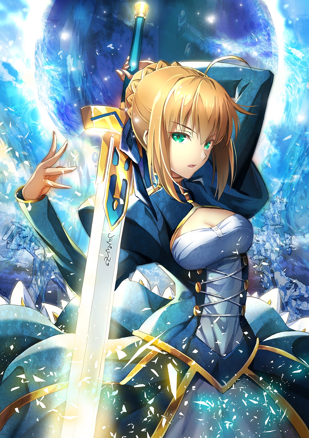 Saber Artoria Pendragon with Excalibur in Fate Series HD Phone Wallpaper