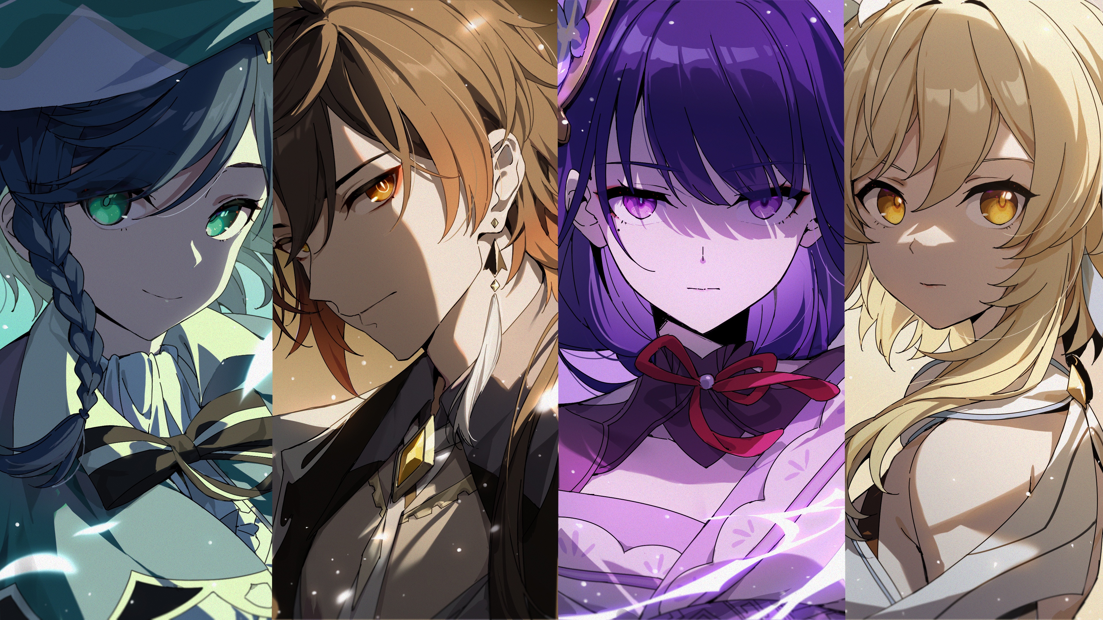 4K Genshin Impact: Venti, Zhongli, Raiden Shogun, and Lumine HD Wallpaper