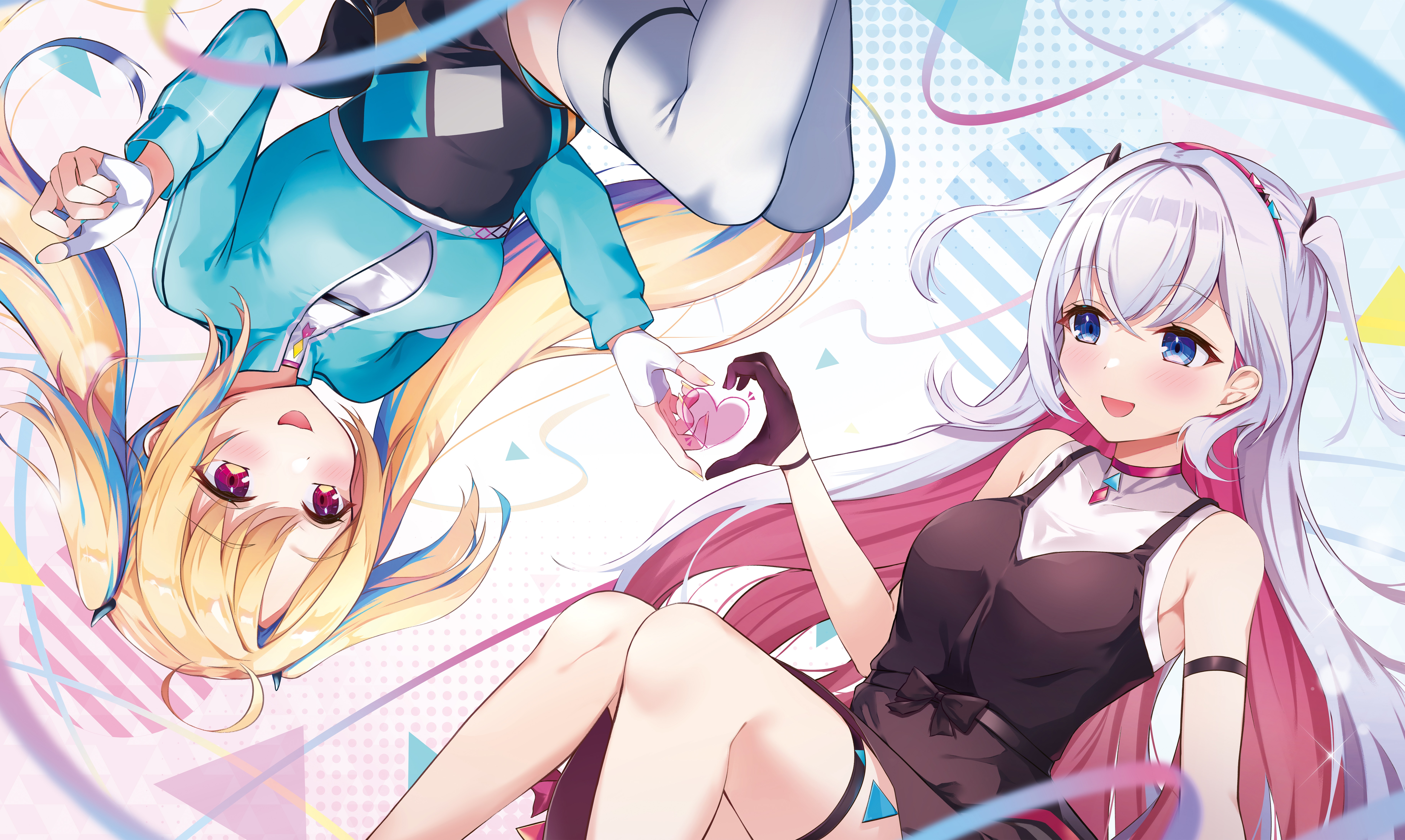 Virtual YouTubers blonde and silver hair making heart shape HD Wallpaper