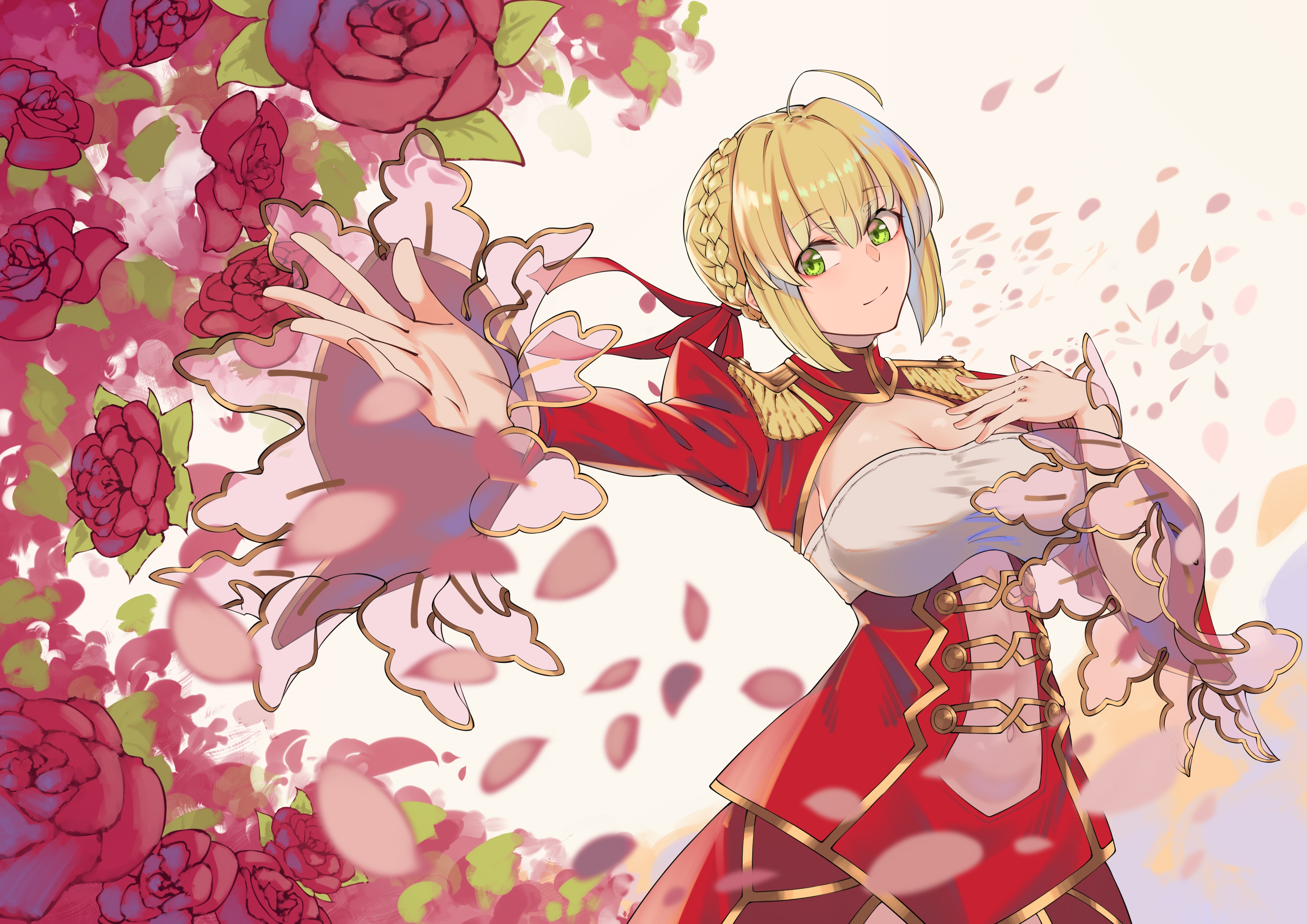Nero Claudius in a red dress with roses HD Wallpaper