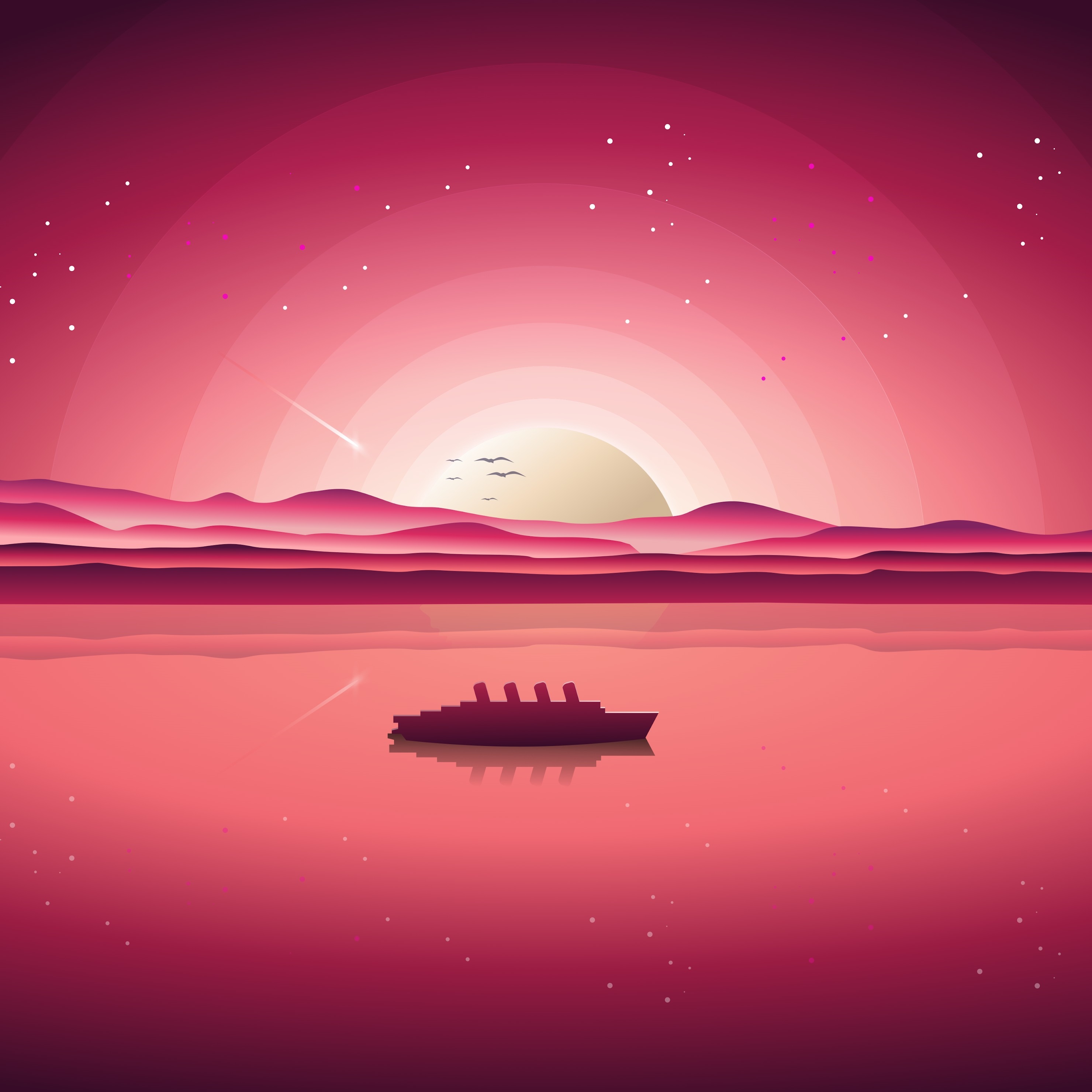 Ship sailing on water during sunset with mountains HD Wallpaper