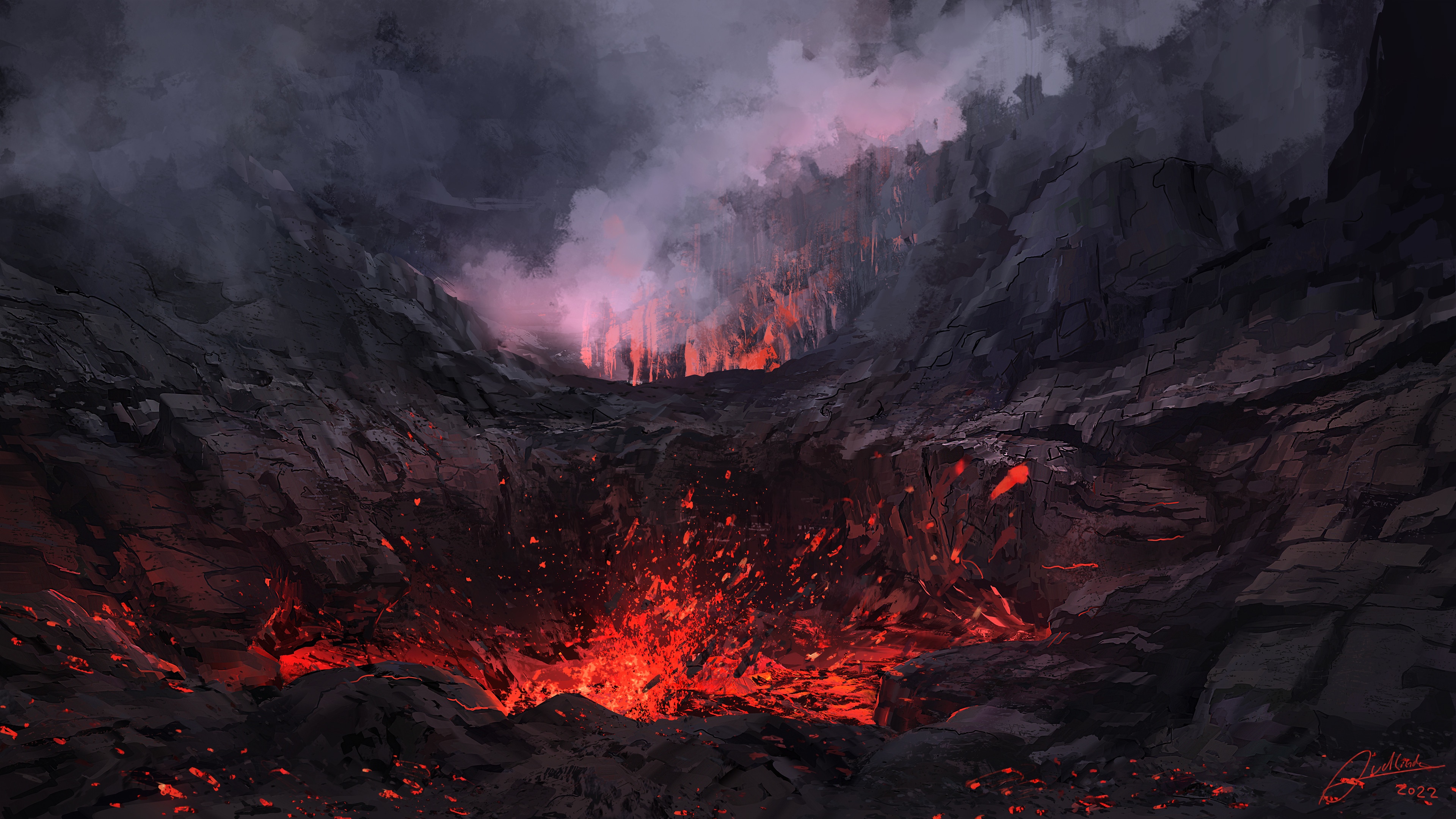 4K Volcano Lava Eruption Artwork HD Wallpaper