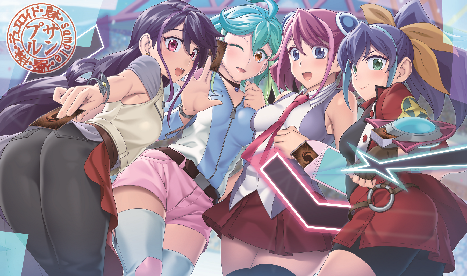 Yu-Gi-Oh! ARC-V Characters Posing with Cards HD Wallpaper