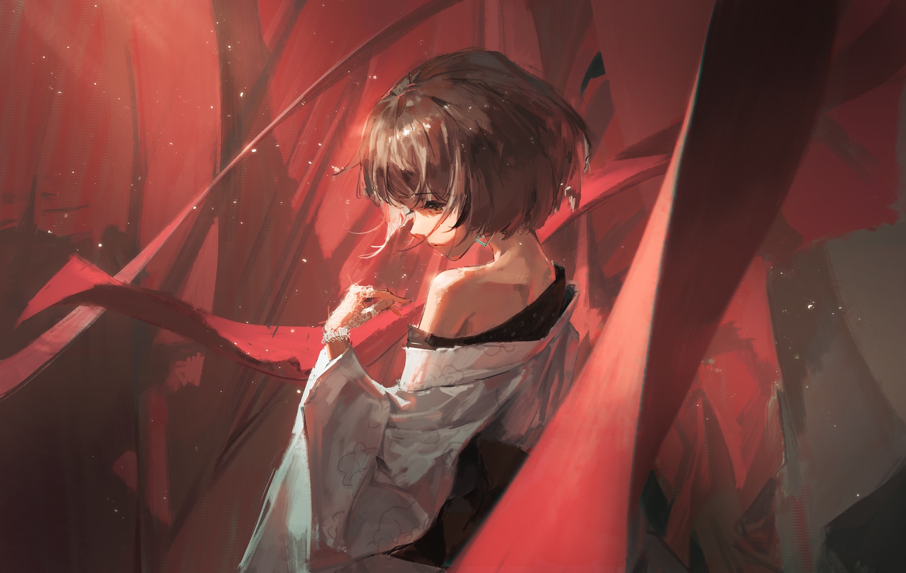 Nanashi Mumei in Japanese clothes with red fabric HD Wallpaper