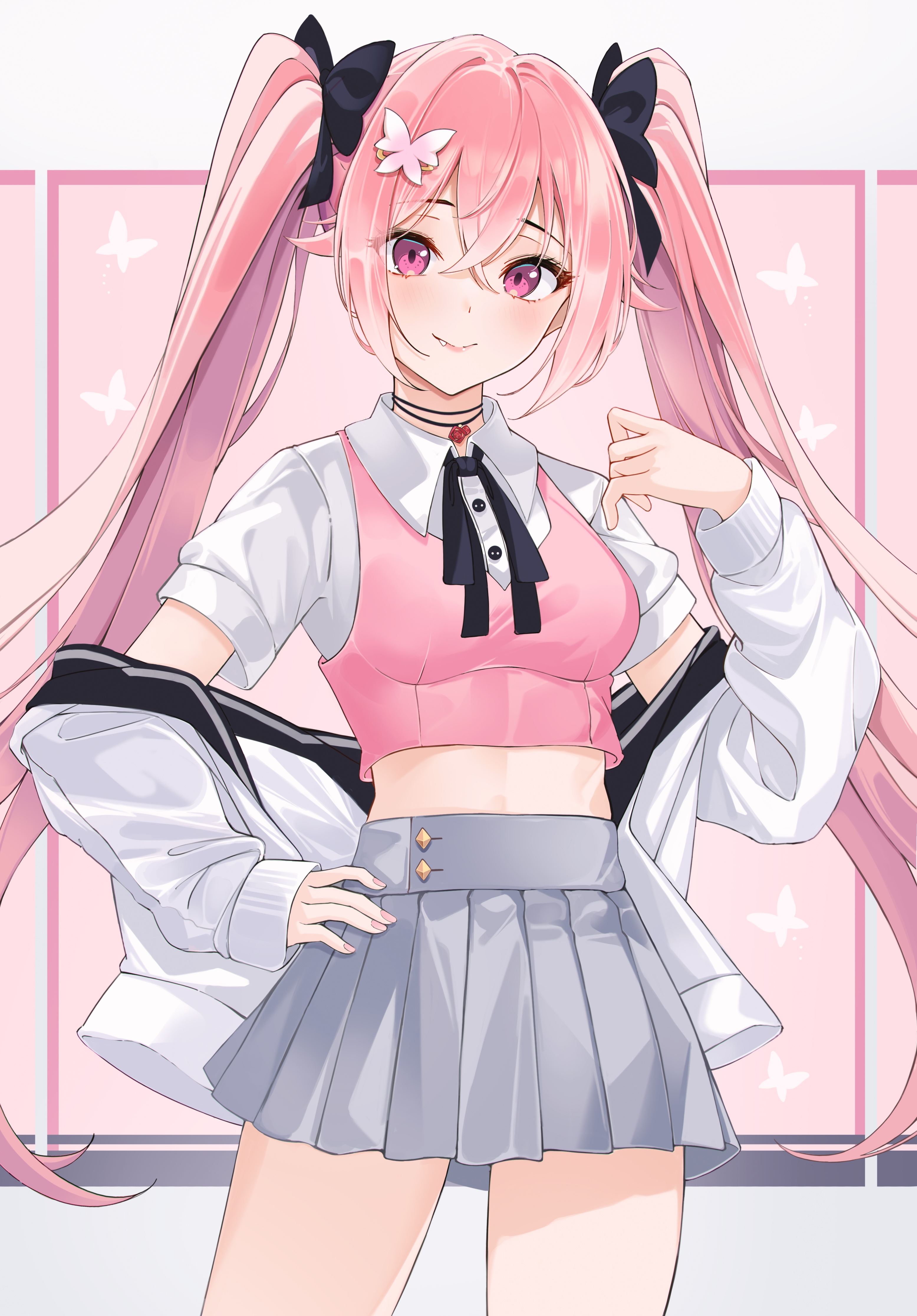 Virtual YouTuber with pink hair and twintails HD Phone Wallpaper