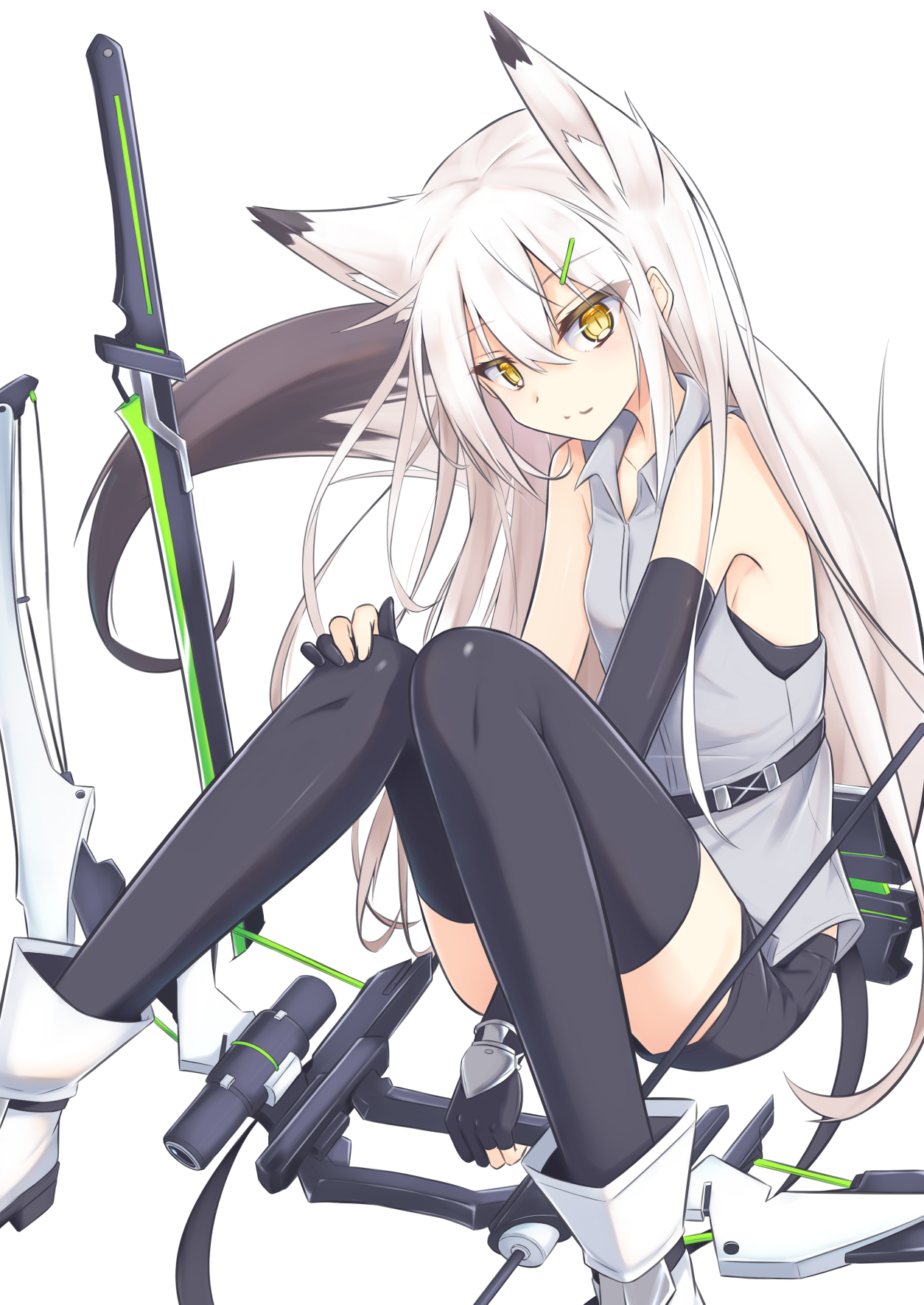 Anime girl with white hair and sword HD Phone Wallpaper