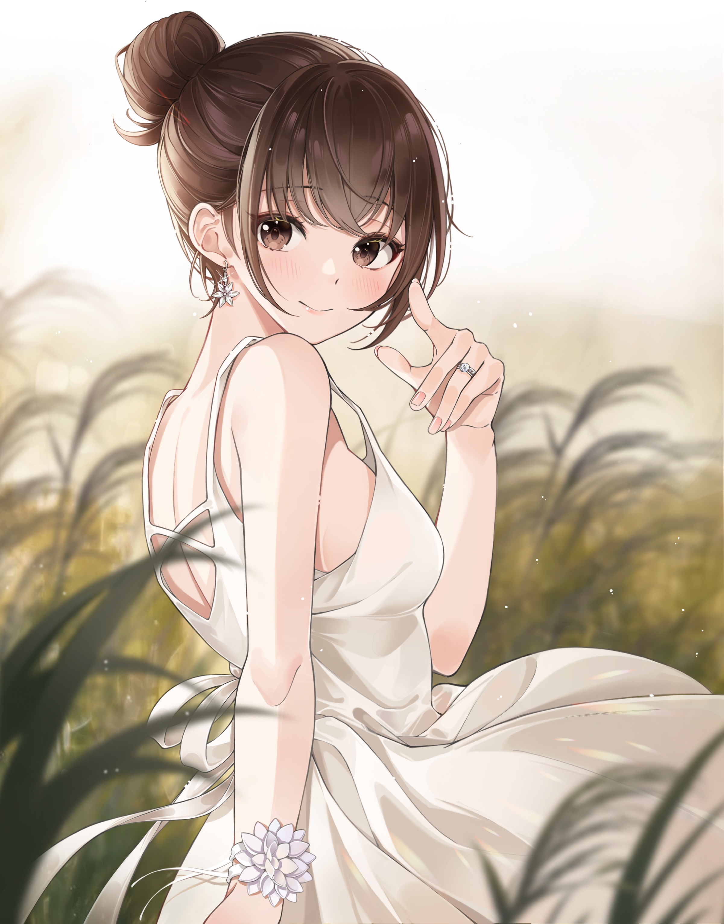 Nam Sj in a white dress in a field HD Phone Wallpaper