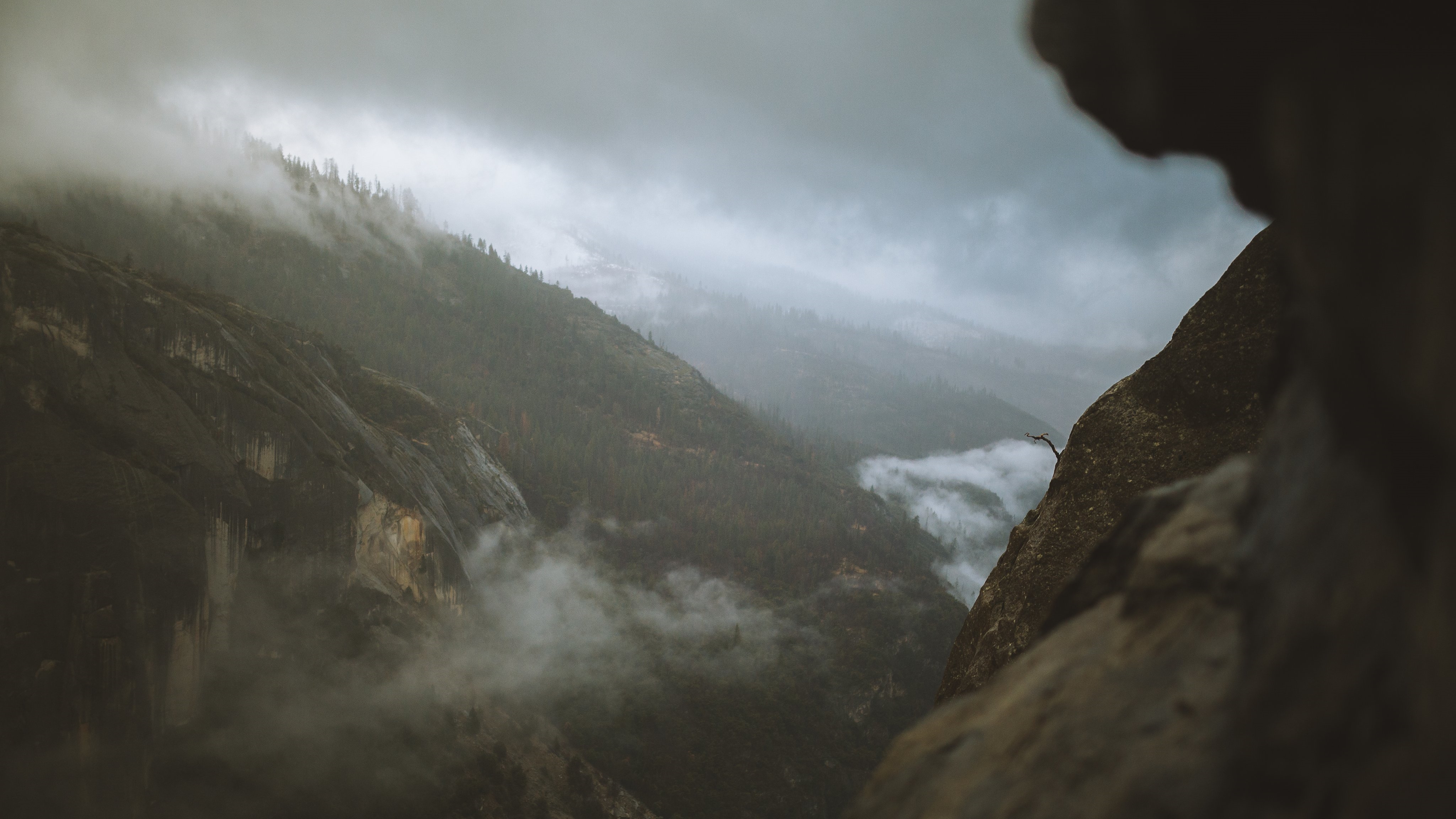 Misty mountains landscape with clouds HD Wallpaper