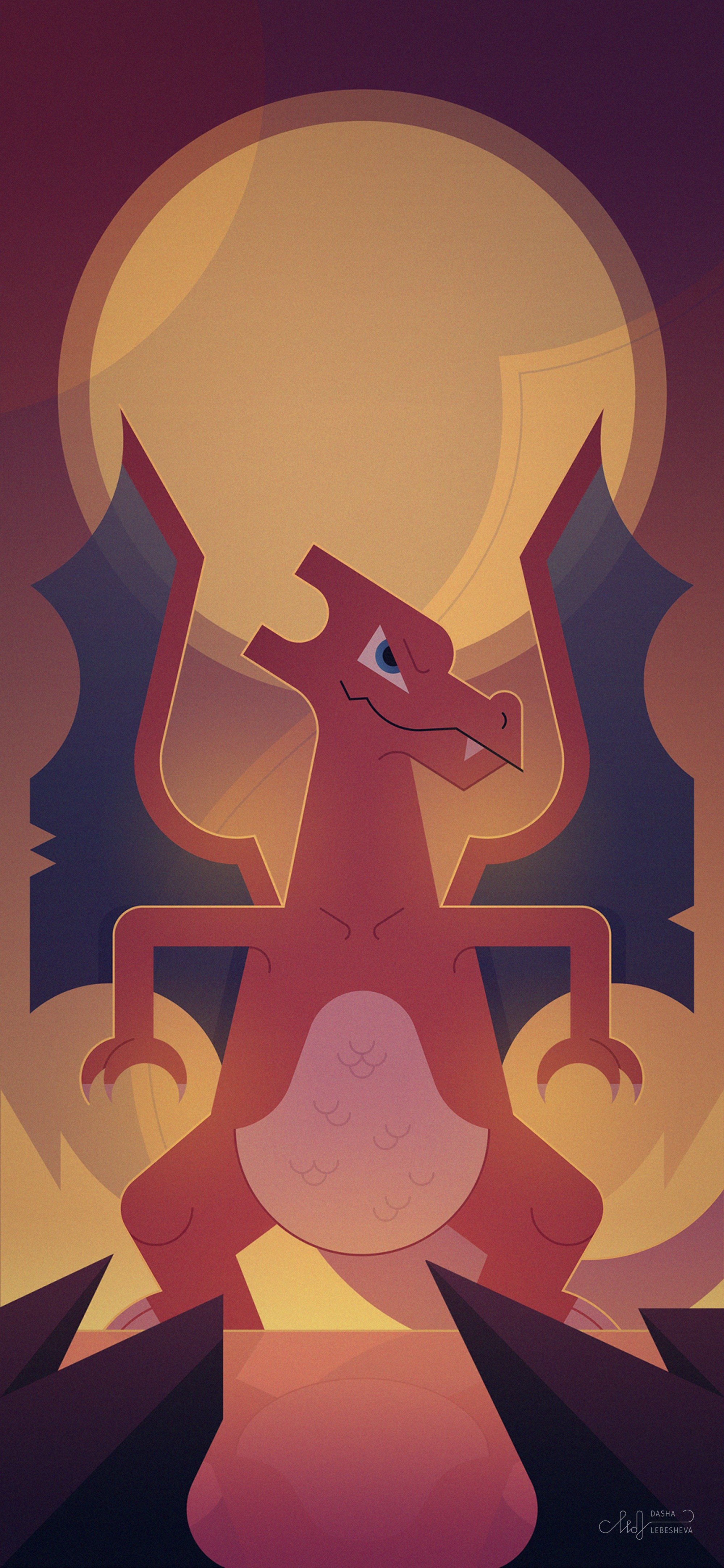 Charizard Pokémon illustration with abstract background HD Phone Wallpaper