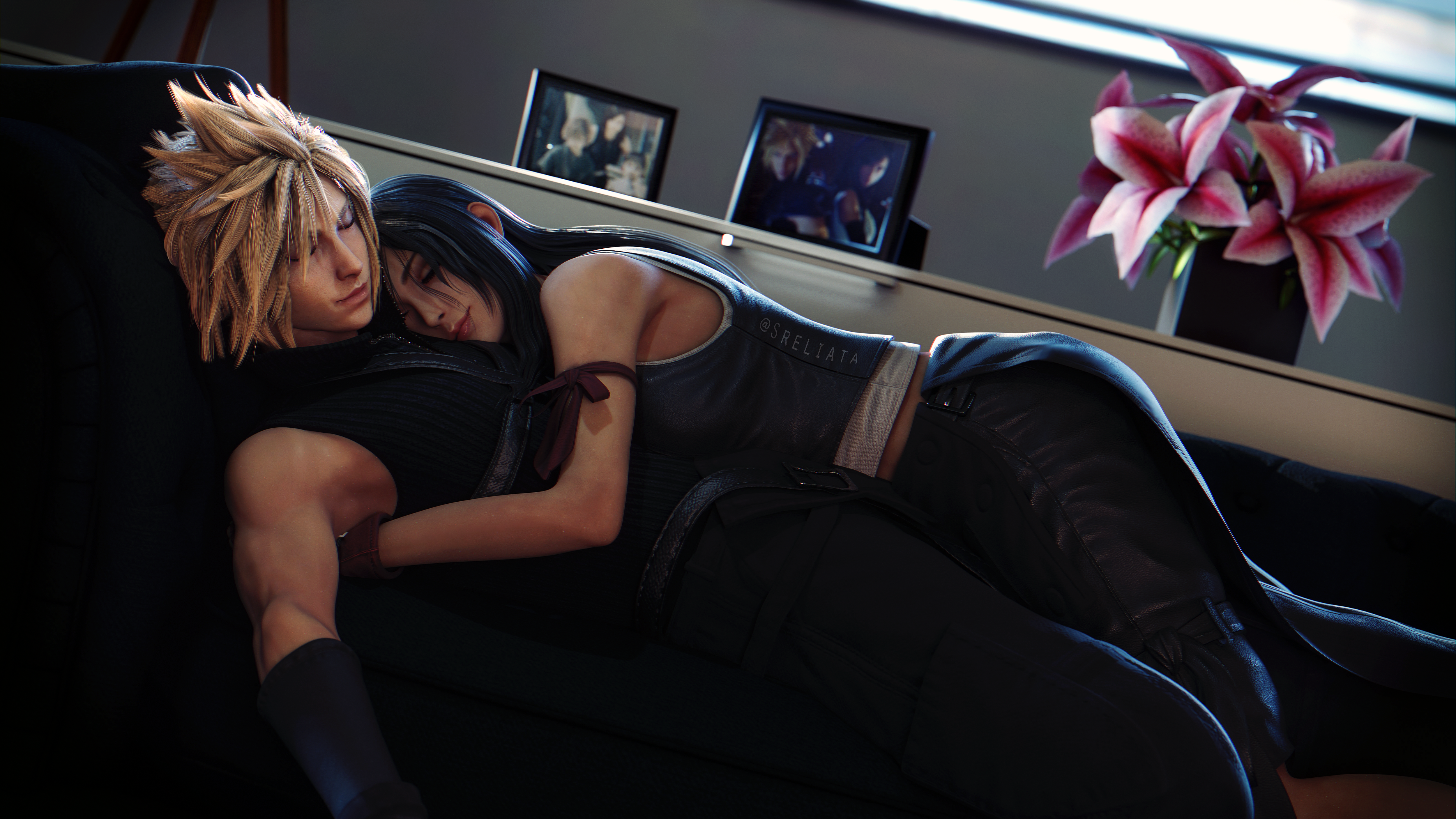 4K Final Fantasy VII: Cloud and Tifa Hugging HD Wallpaper
