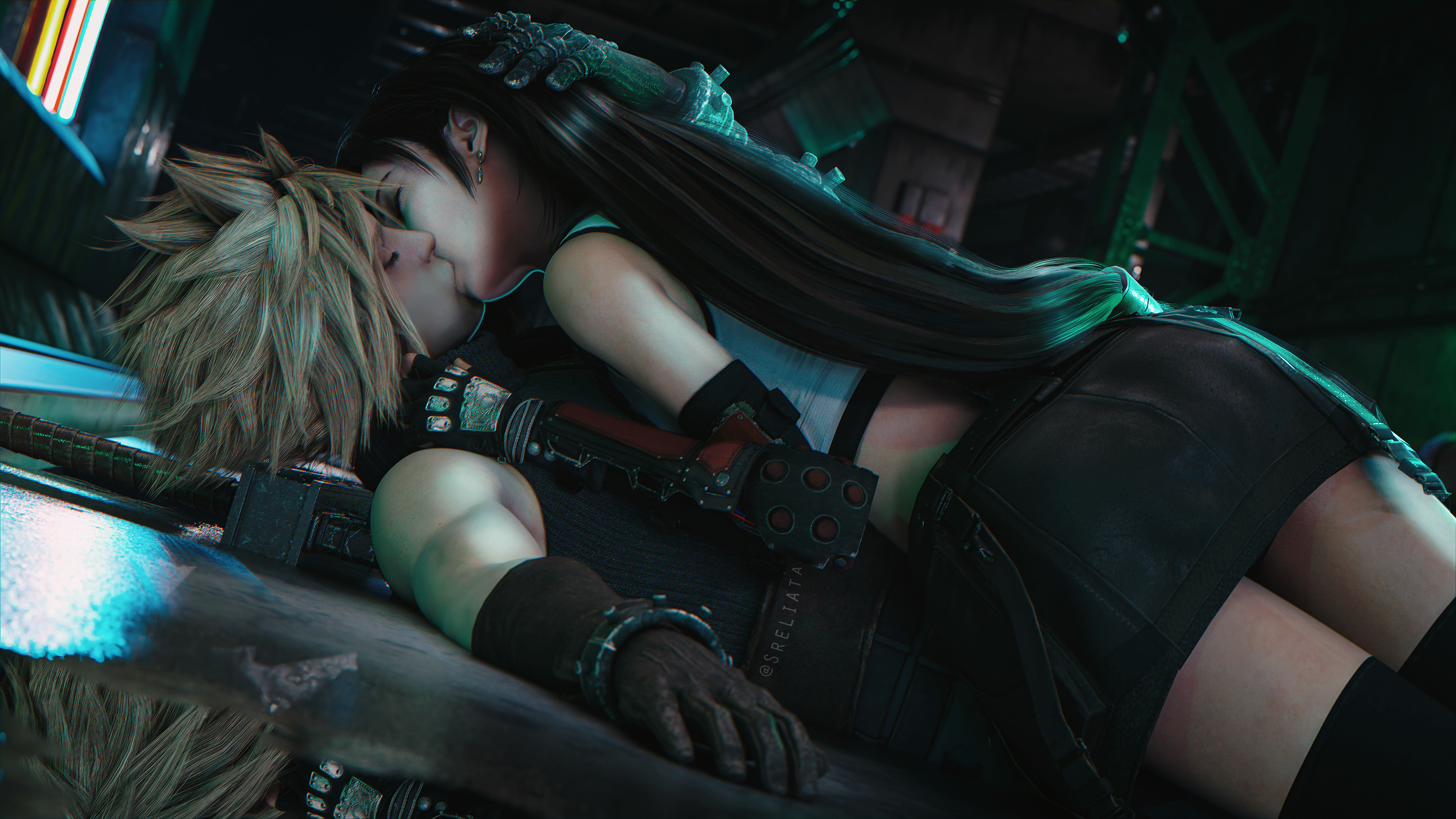 4K Tifa Lockhart and Cloud Strife kissing HD Wallpaper