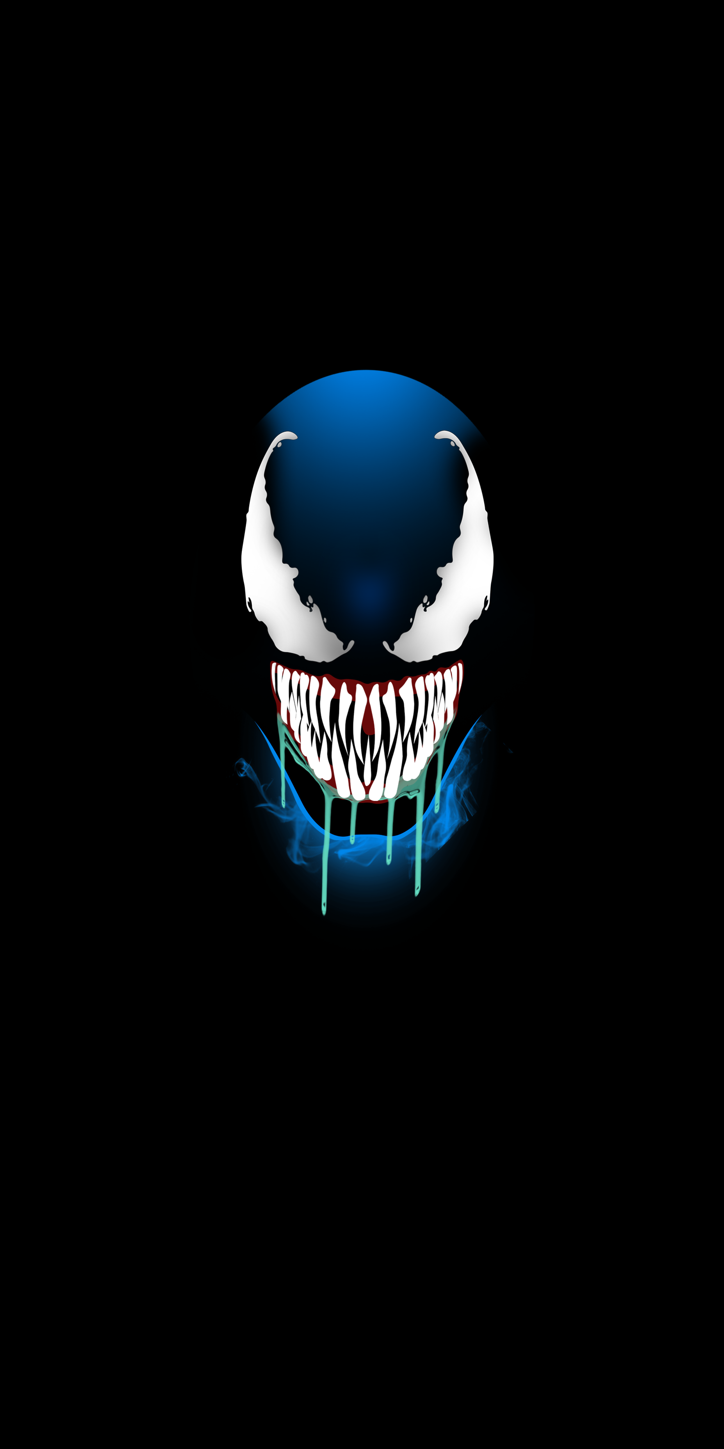Venom face with blue glow and dripping saliva HD Phone Wallpaper