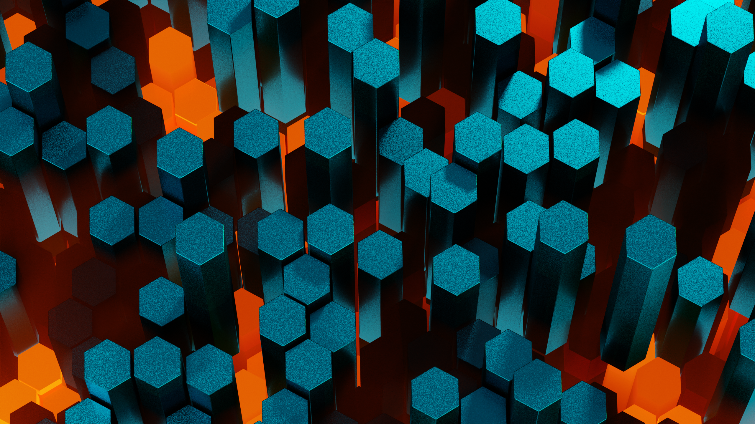 3D Abstract Hexagons with Orange and Teal Contrast HD Wallpaper