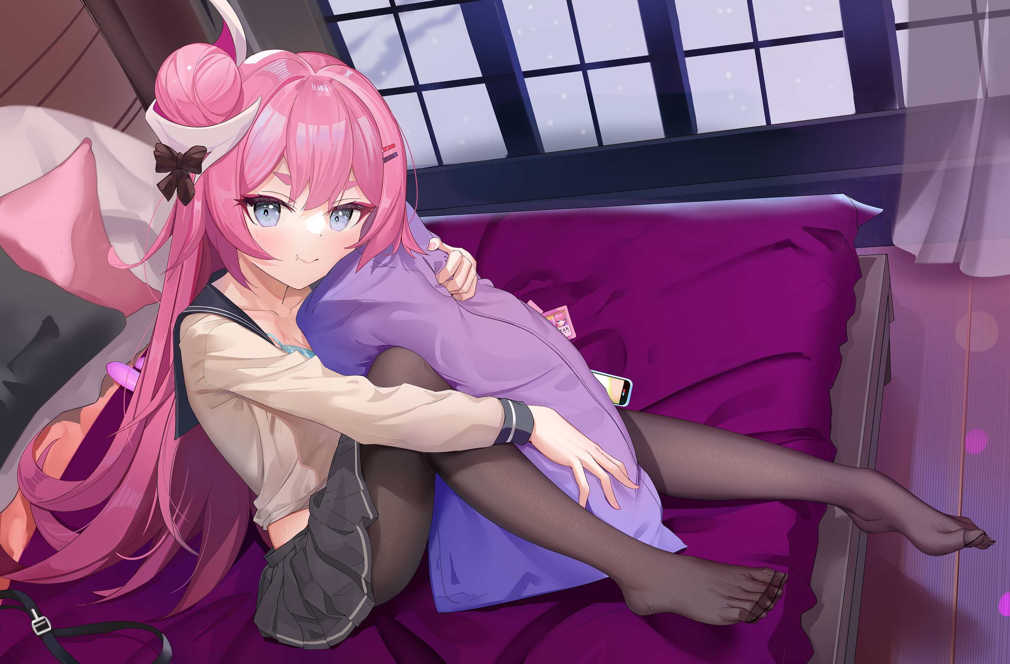 Honkai Impact 3rd's Zhongwu Chahui hugging a pillow HD Wallpaper