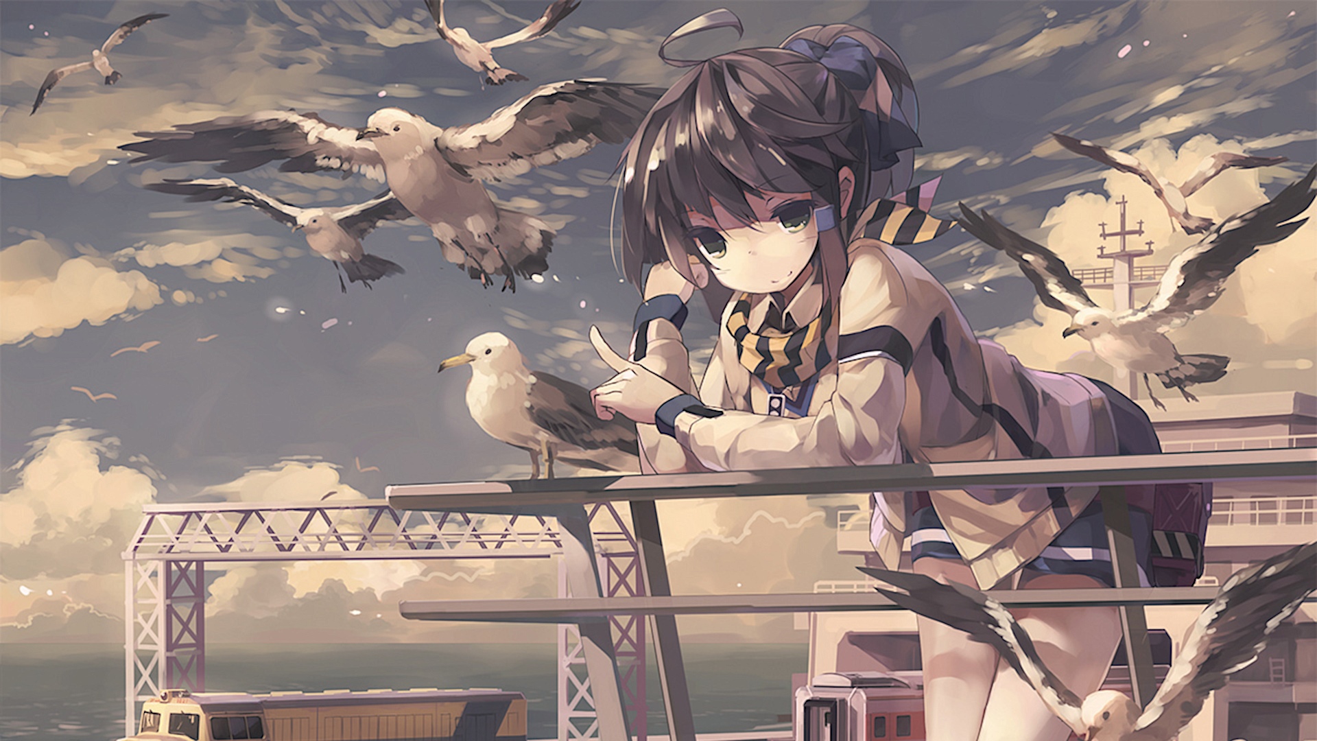 Girl with seagulls by the sea HD Wallpaper