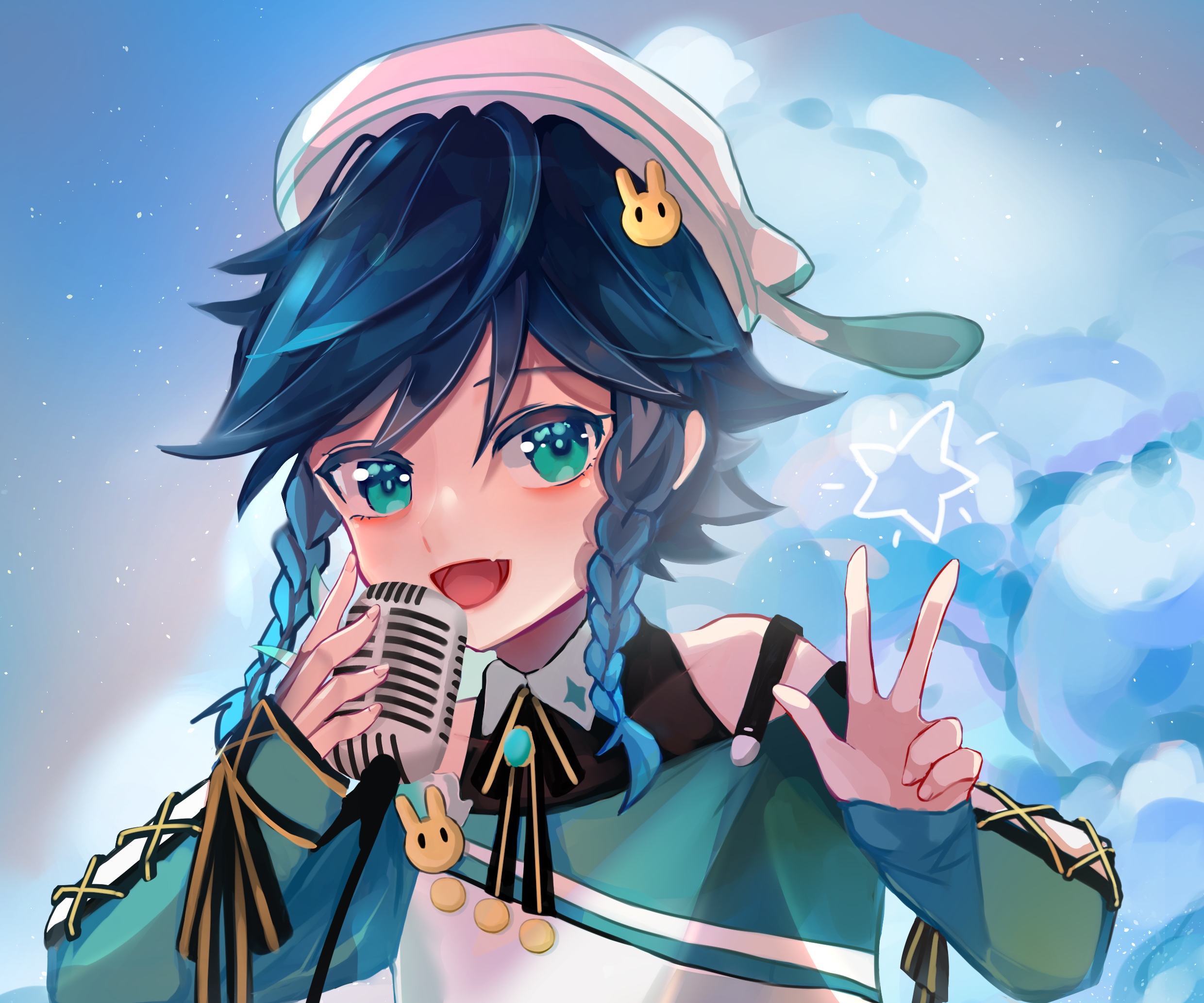 Venti from Genshin Impact singing into a microphone HD Wallpaper