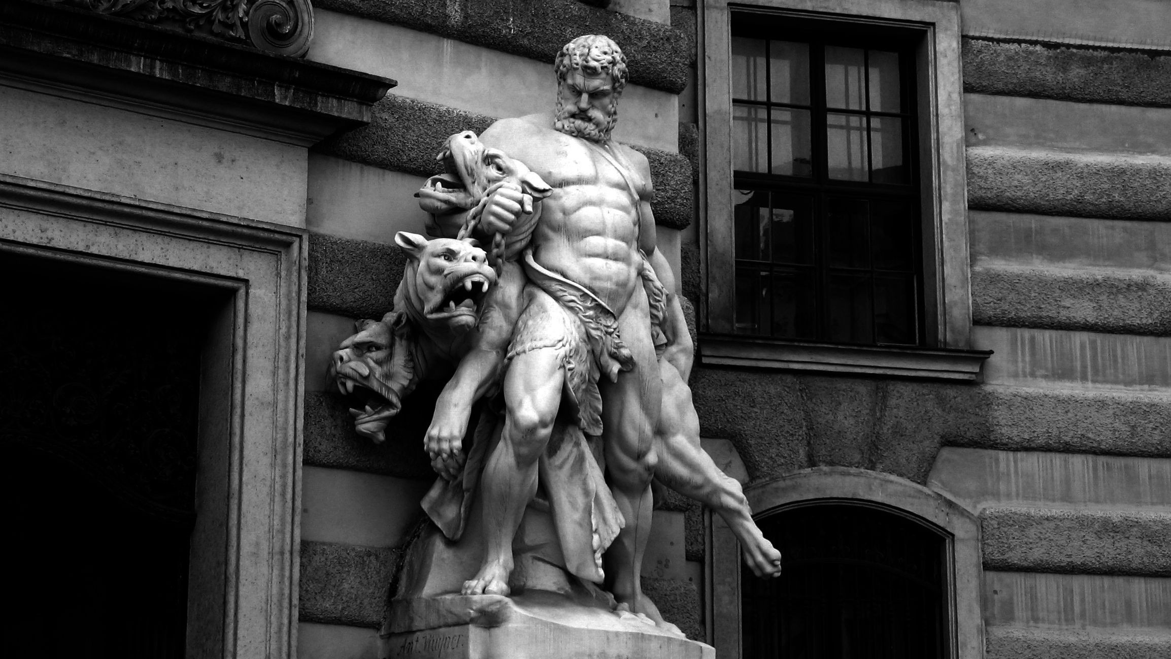 Statue of Hercules with Cerberus HD Wallpaper