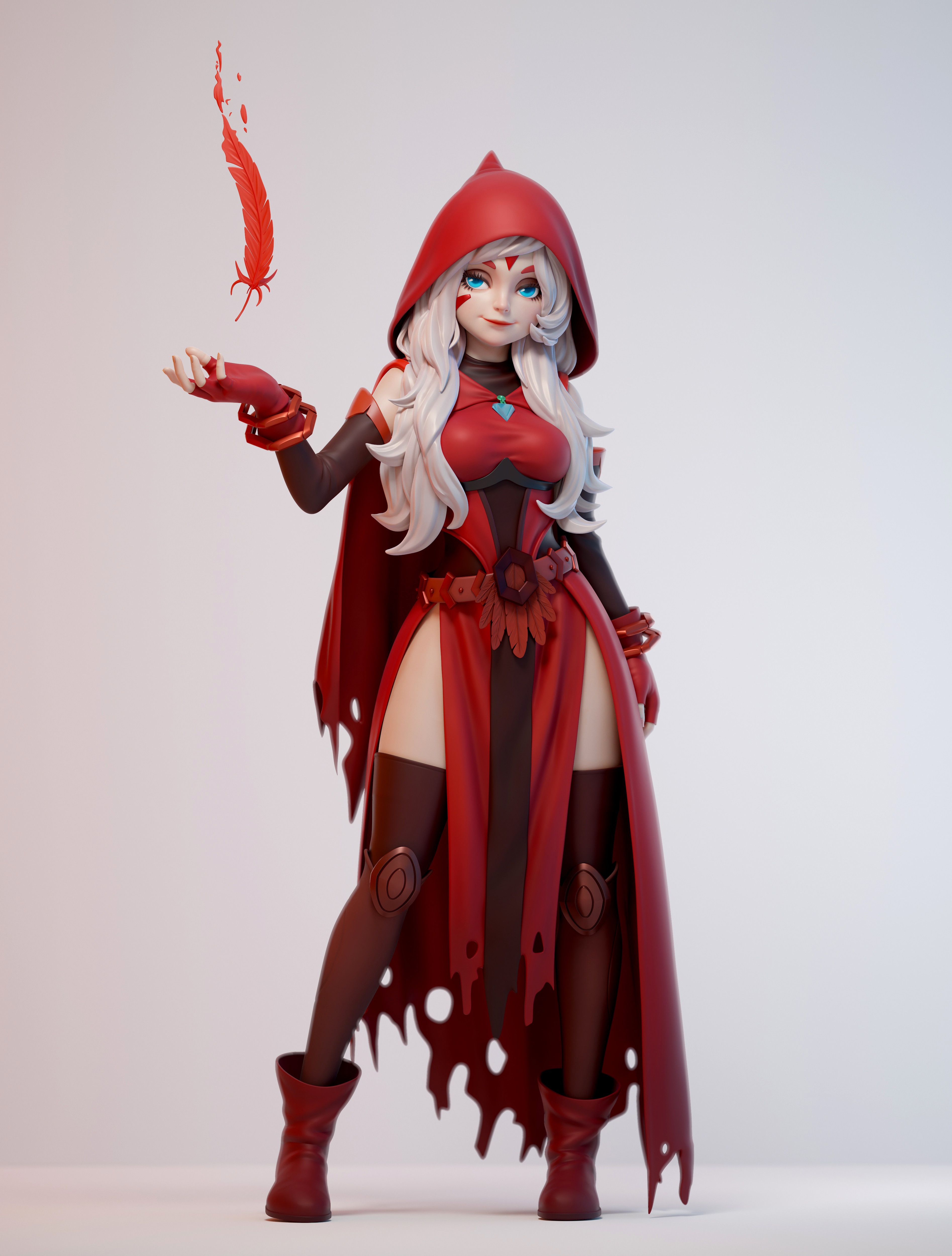 Anime girl with red hood and feathers HD Phone Wallpaper