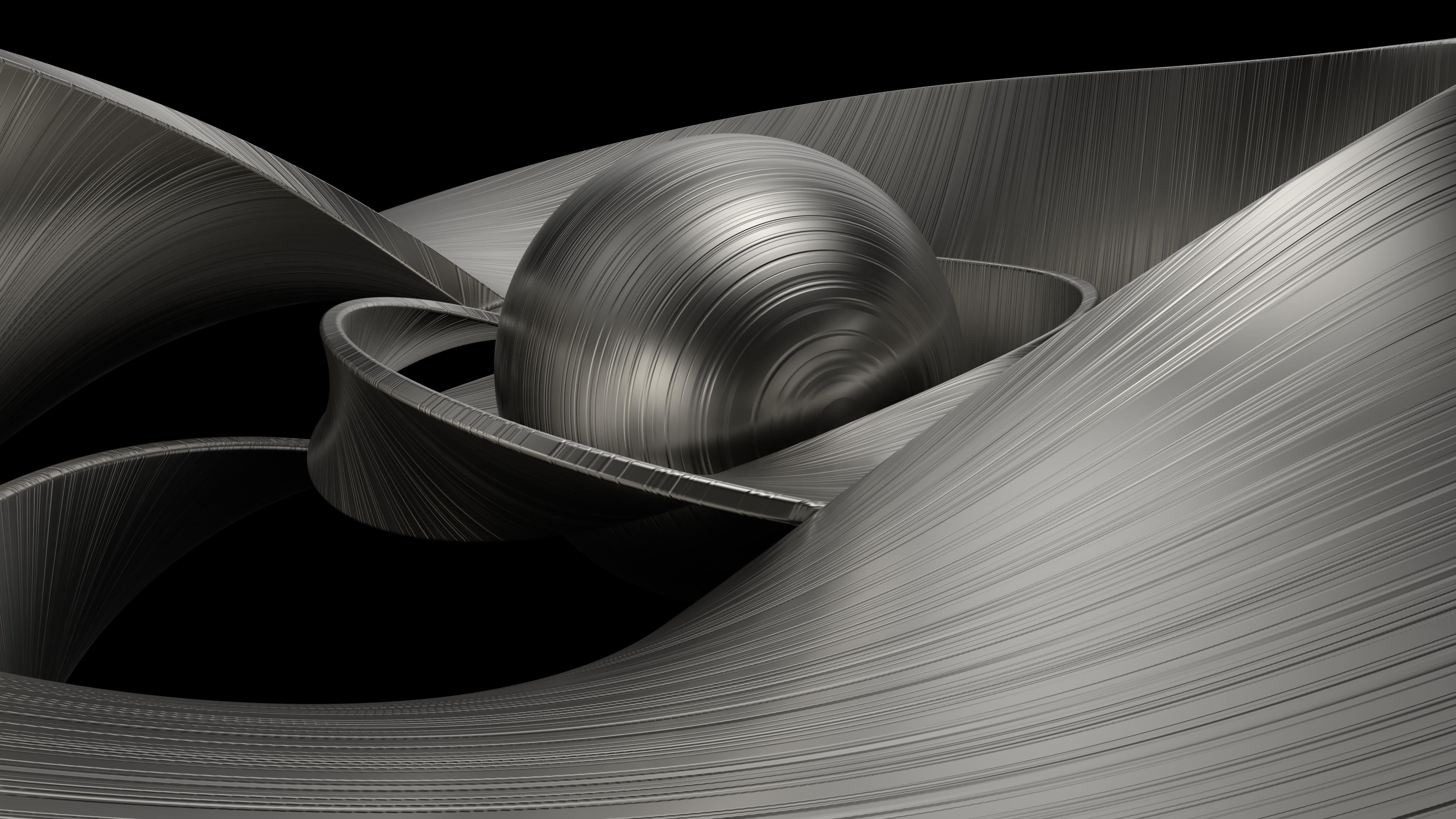 Abstract metal sphere with flowing shapes HD Wallpaper