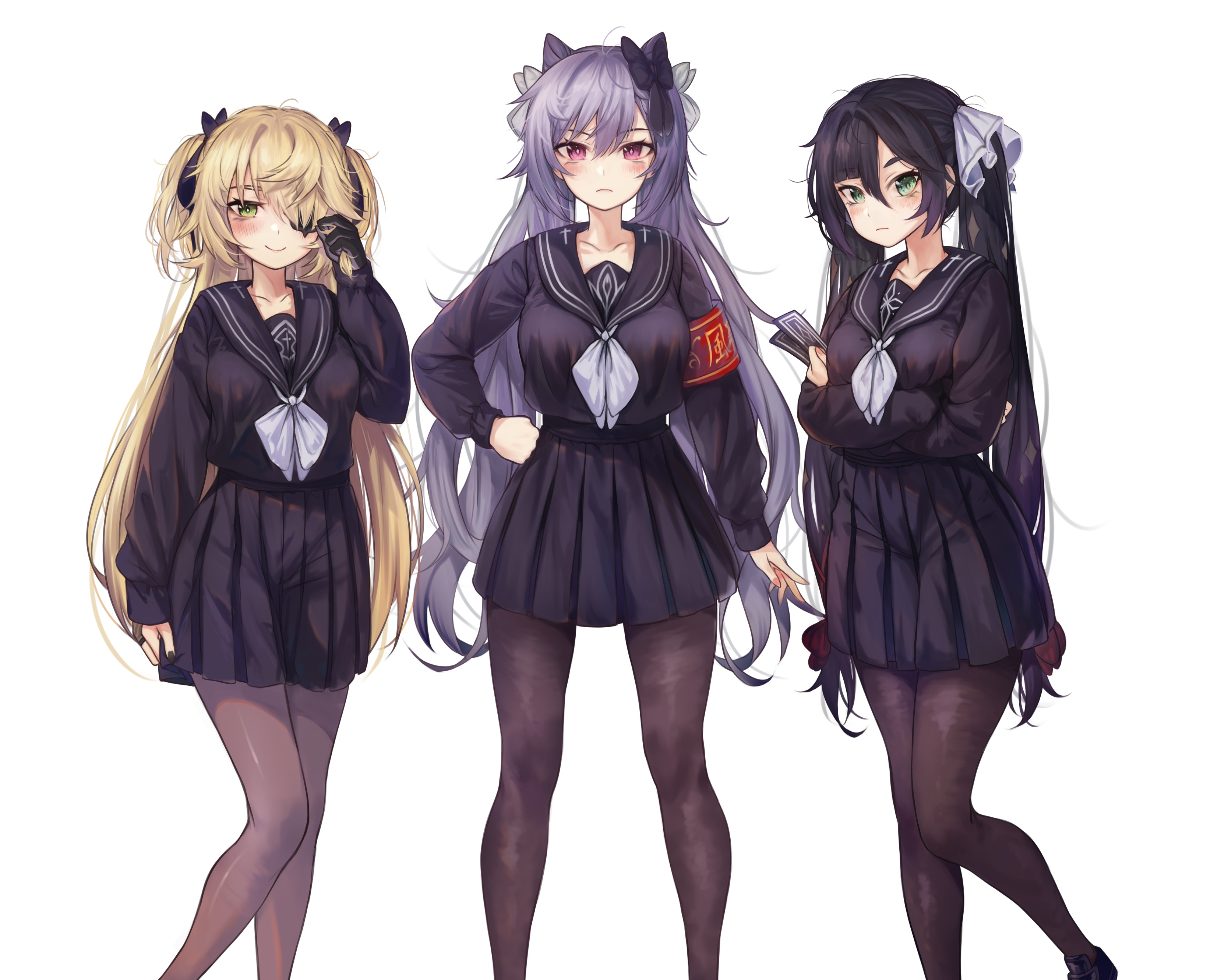 Fischl, Keqing, and Mona in School Uniforms HD Wallpaper