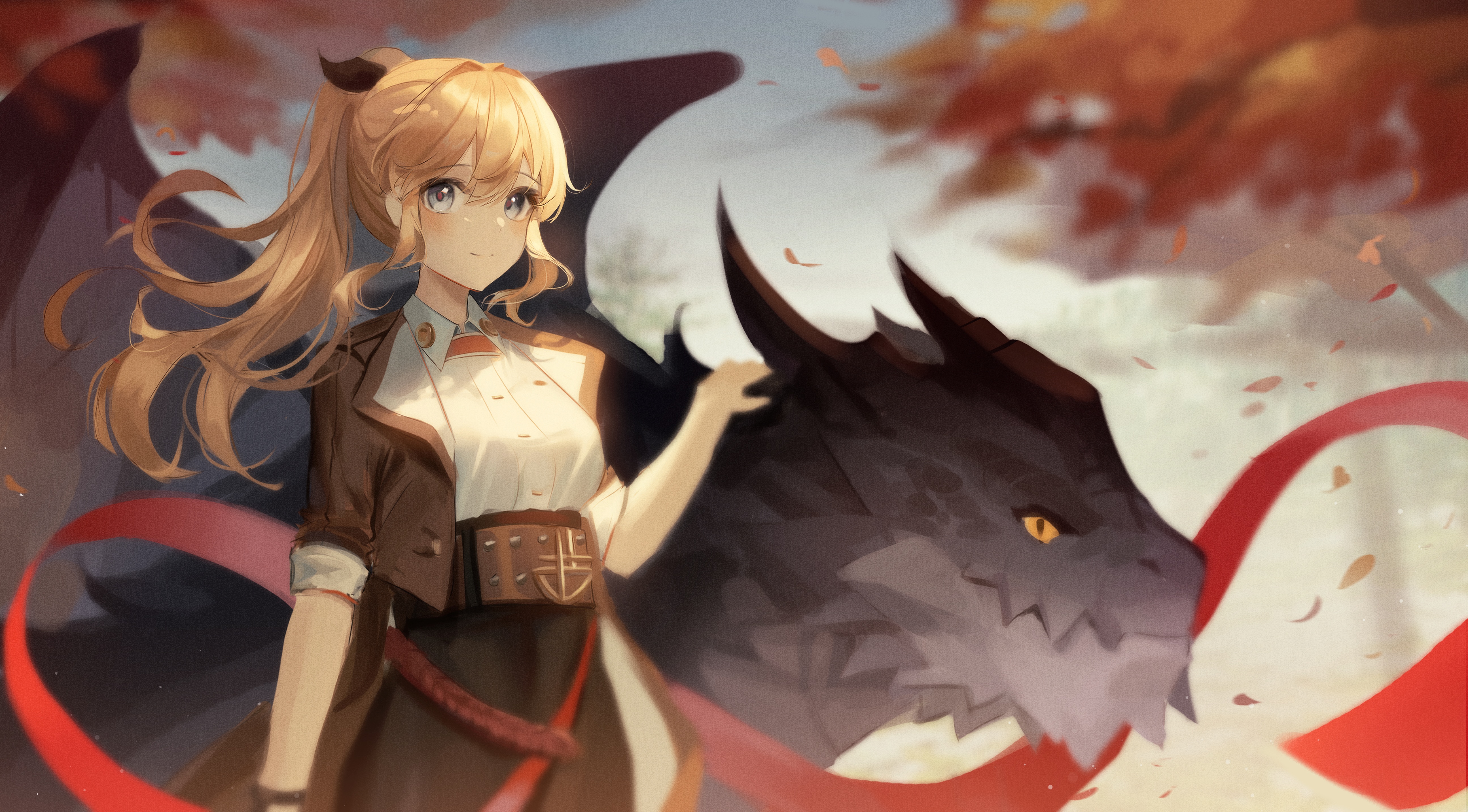 4K Alchemy Stars: Girl with Dragon HD Wallpaper
