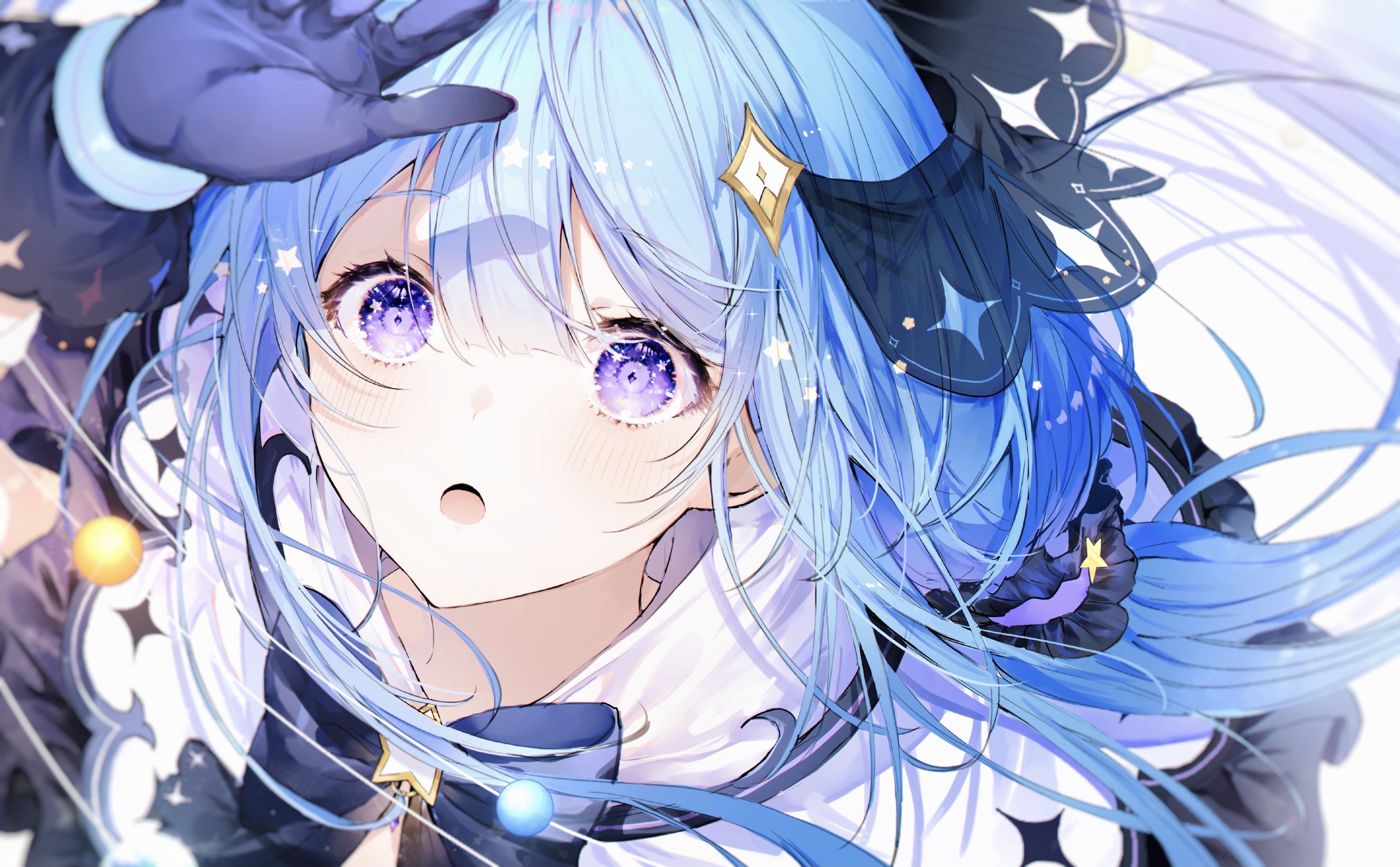4K artwork of a girl with blue hair and purple eyes HD Wallpaper
