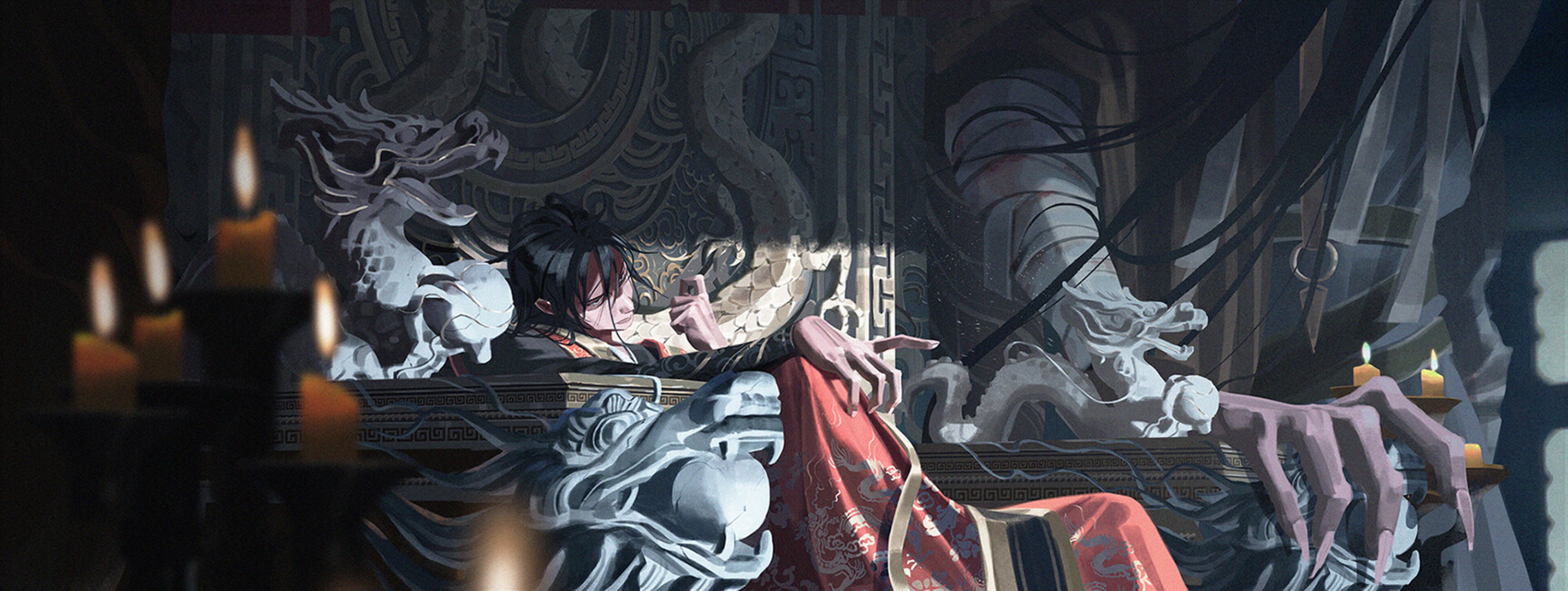 4K Artwork of a warrior on a throne HD Wallpaper