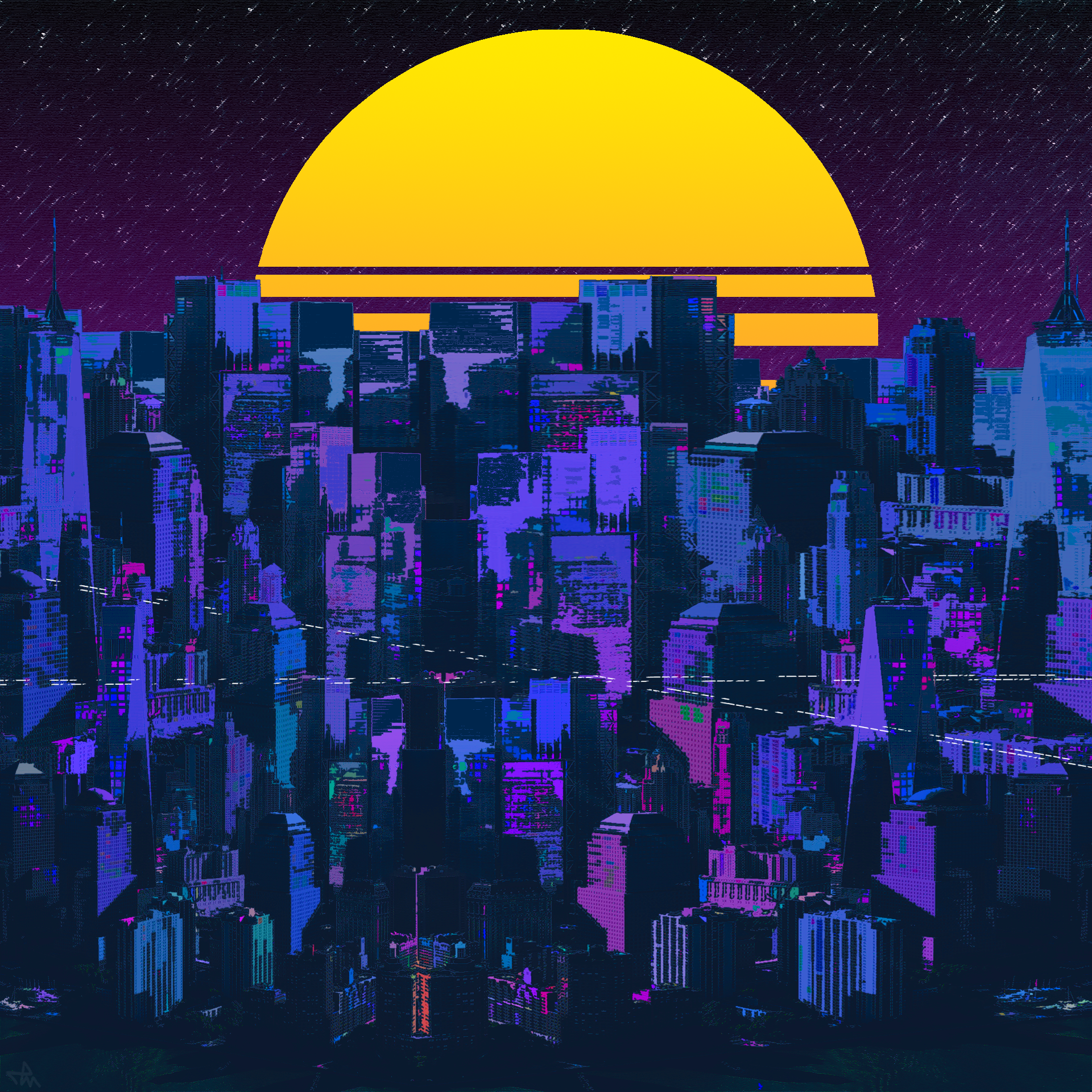 Futuristic Cyber City Skyline at Sunset HD Wallpaper