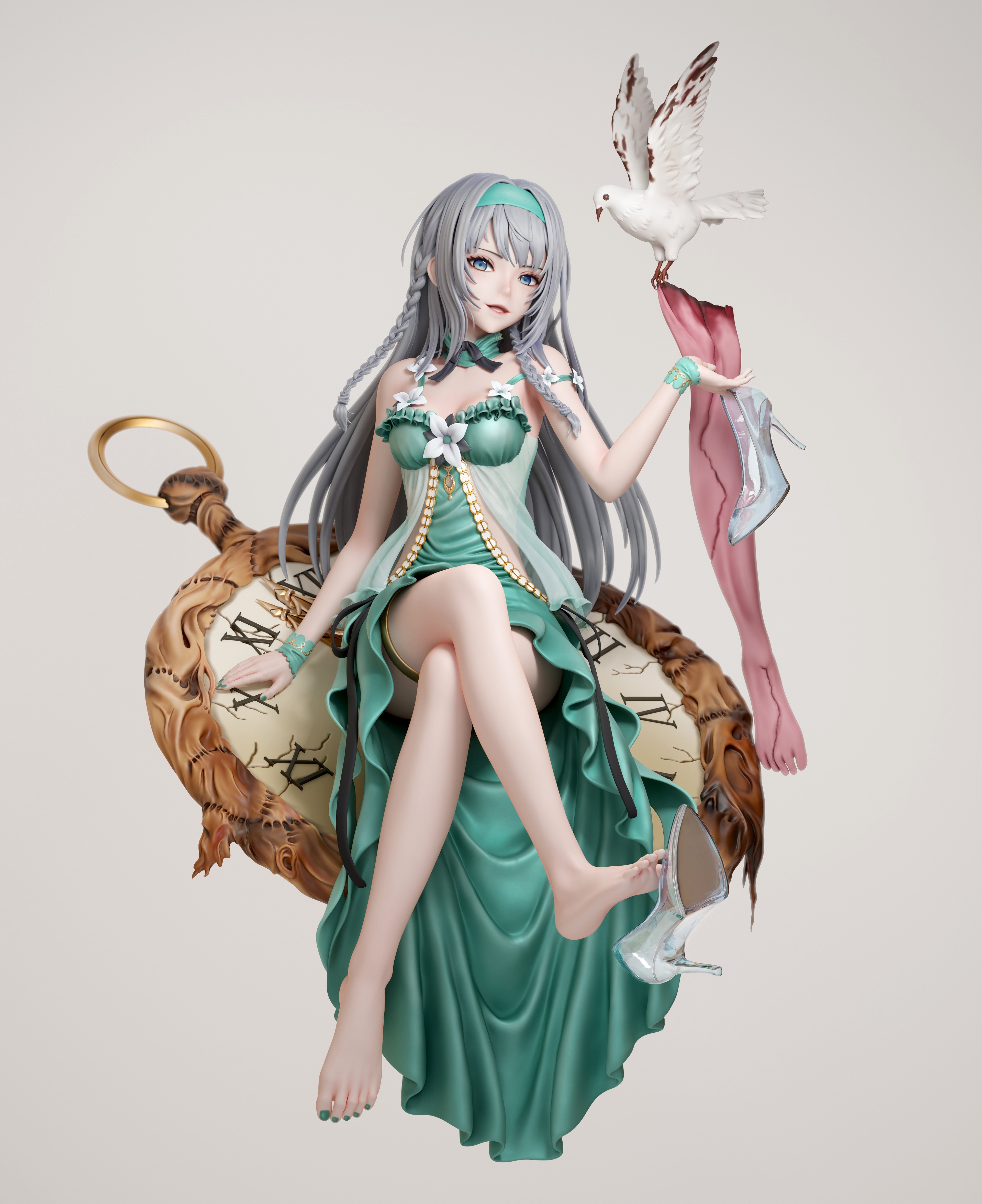 4K Anime Girl with Silver Hair and Pigeon HD Phone Wallpaper