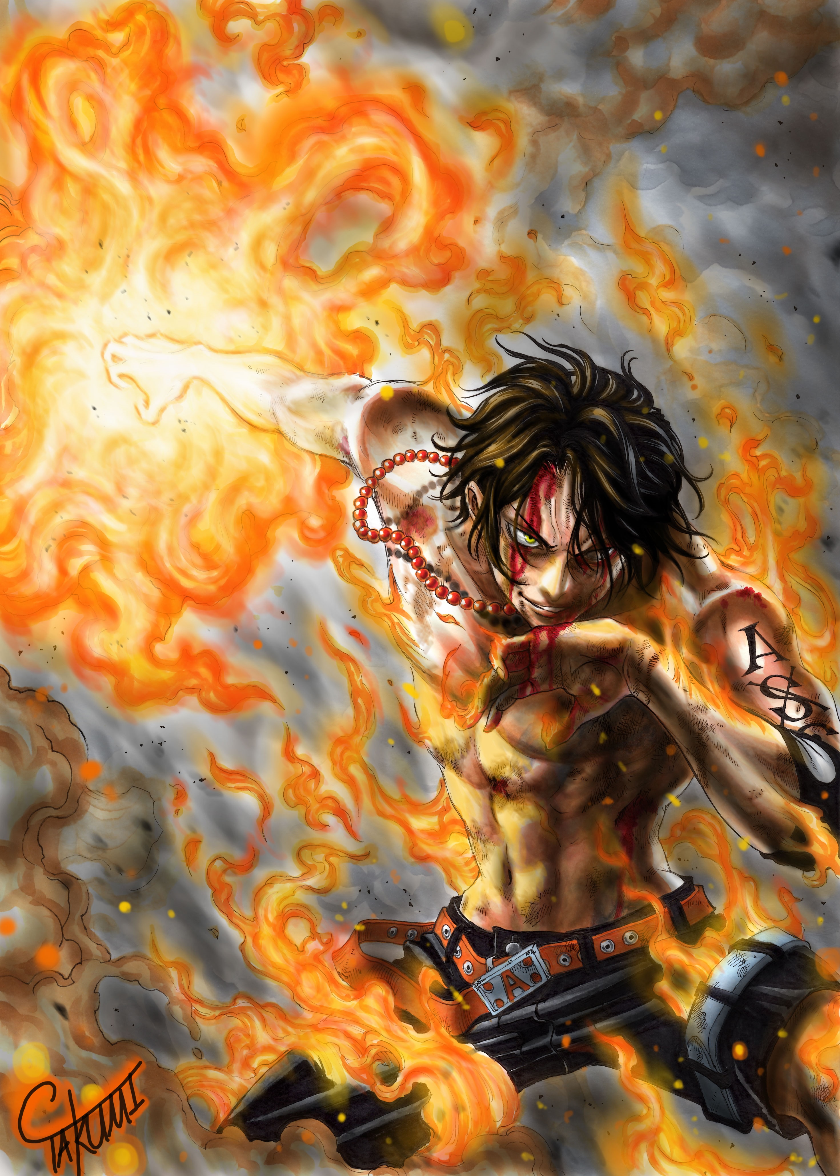 Portgas D. Ace from One Piece engulfed in flames HD Phone Wallpaper