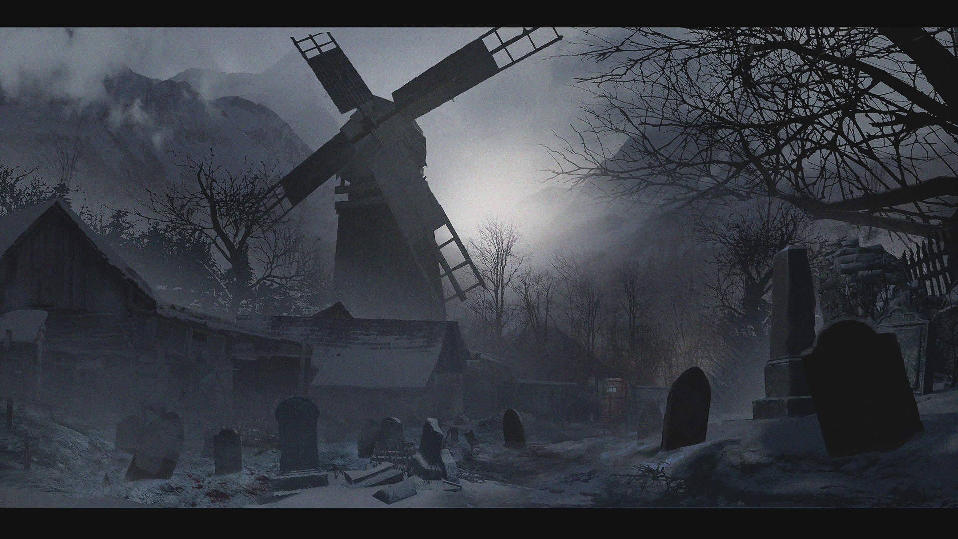 Resident Evil Village graveyard with windmill HD Wallpaper