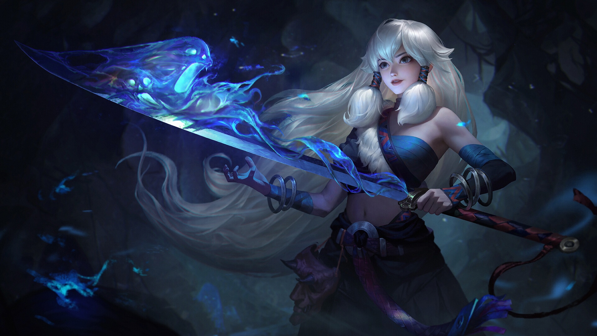 Fantasy girl with a glowing blue sword HD Wallpaper